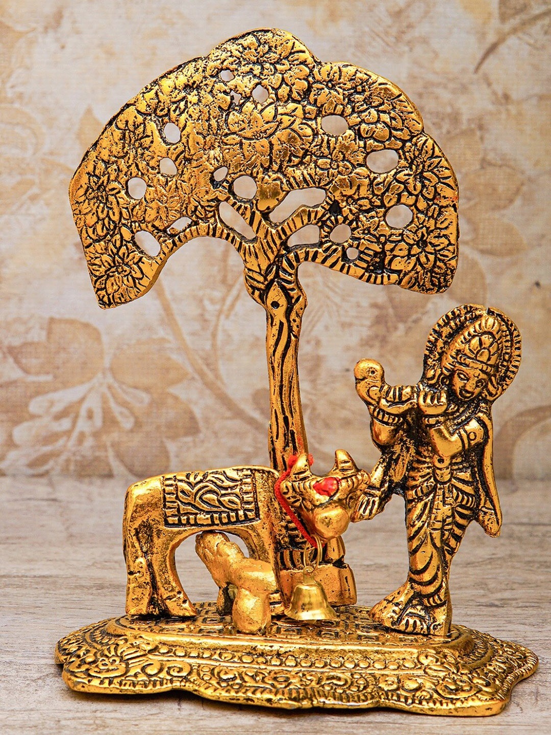 

StatueStudio Gold-Toned Oxidised Krishna Standing Under Tree Showpiece