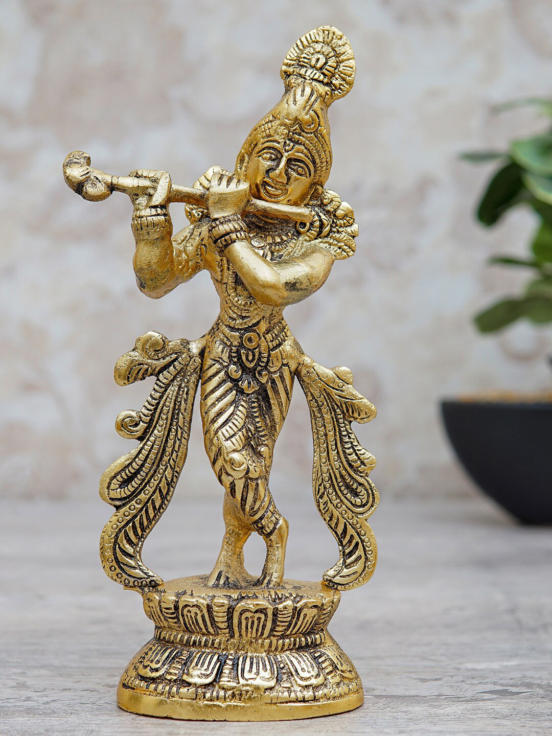 

StatueStudio Gold-Toned Textured Metal Oxidized Krishna Idol Showpiece