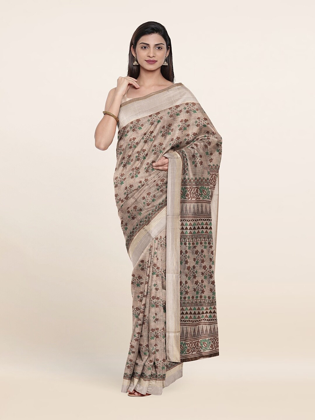 

Pothys Grey Printed Cotton Blend Saree