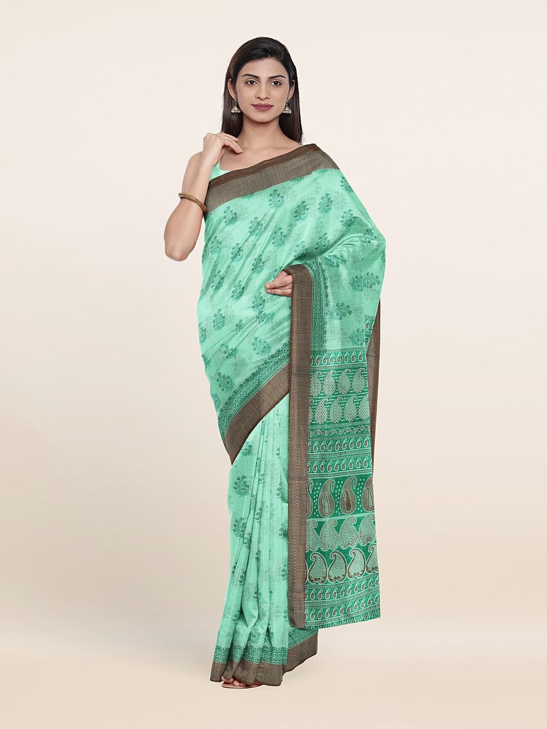 

Pothys Green & Grey Floral Saree