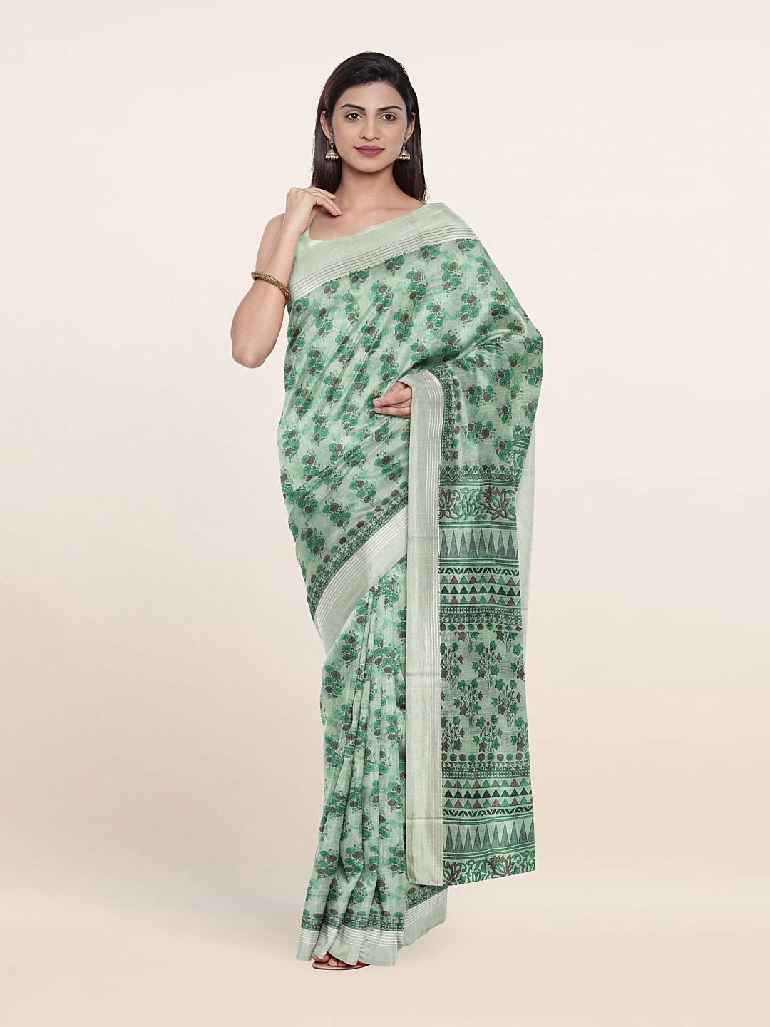 

Pothys Green & Brown Floral Saree