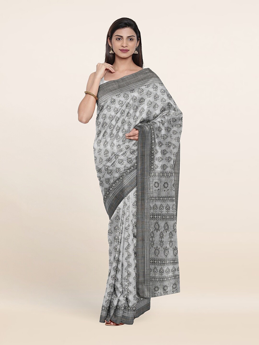 

Pothys Grey Ethnic Motifs Saree