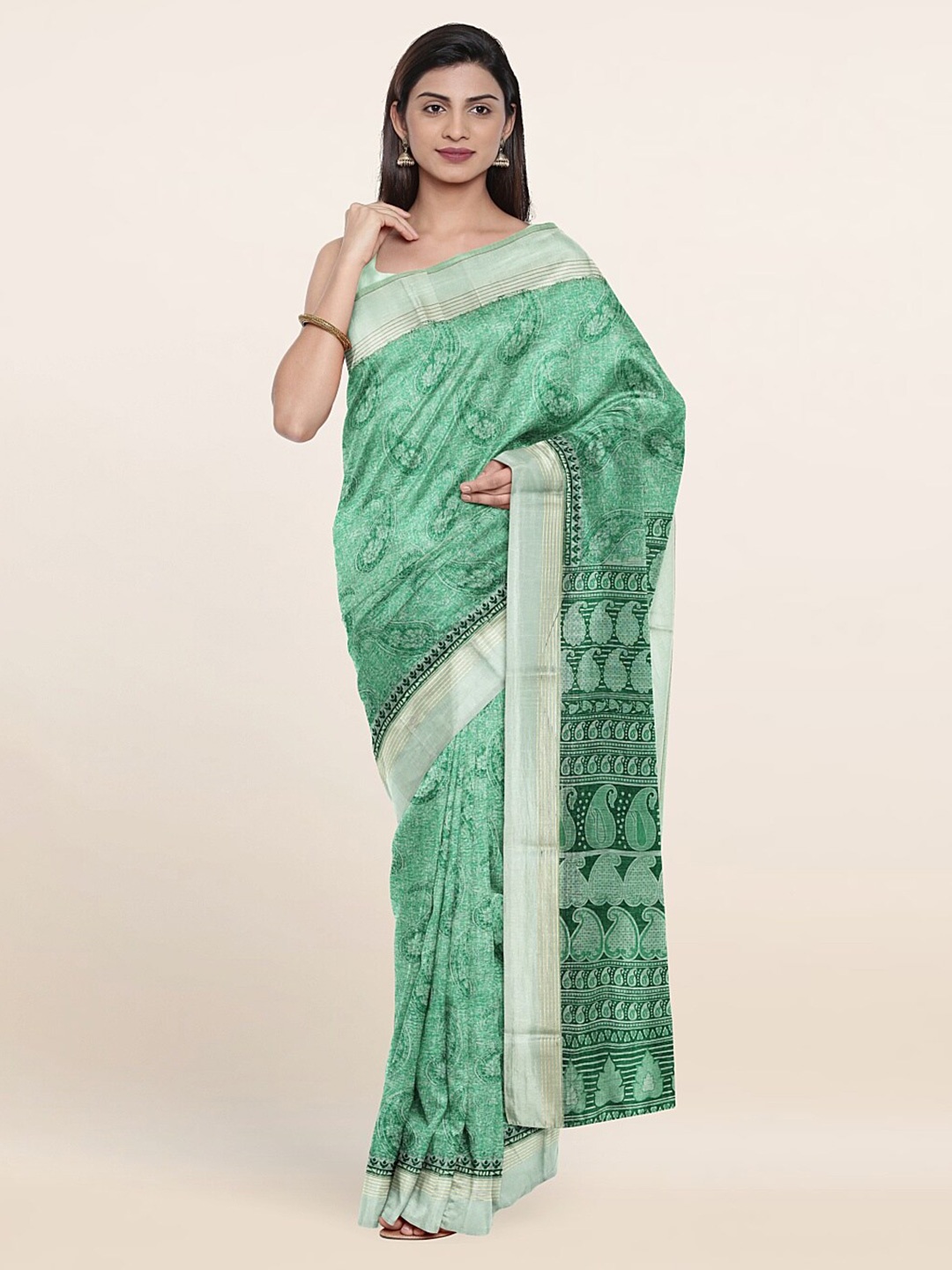 

Pothys Green Paisley Printed Saree