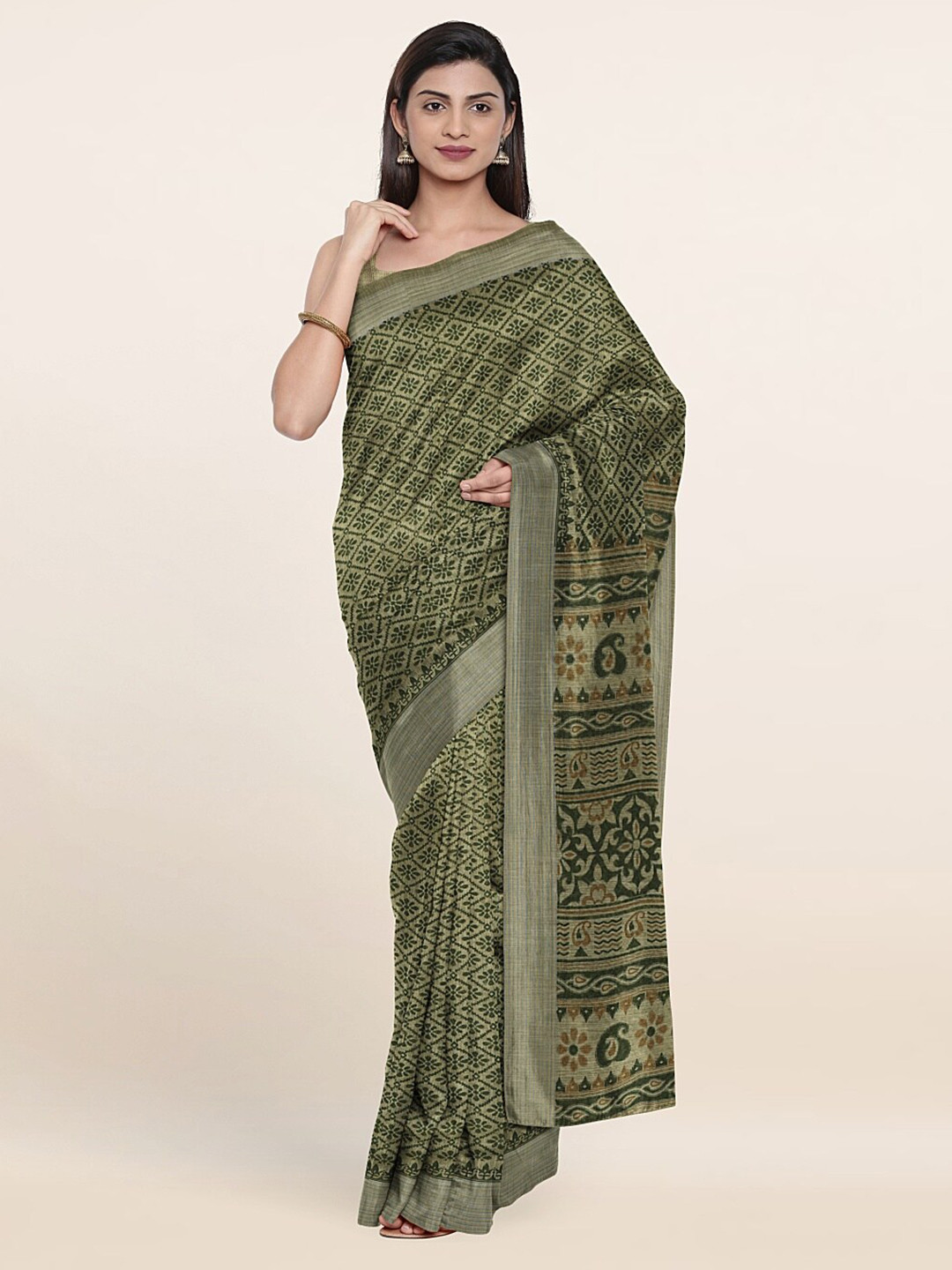 

Pothys Green Ethnic Motifs Printed Saree
