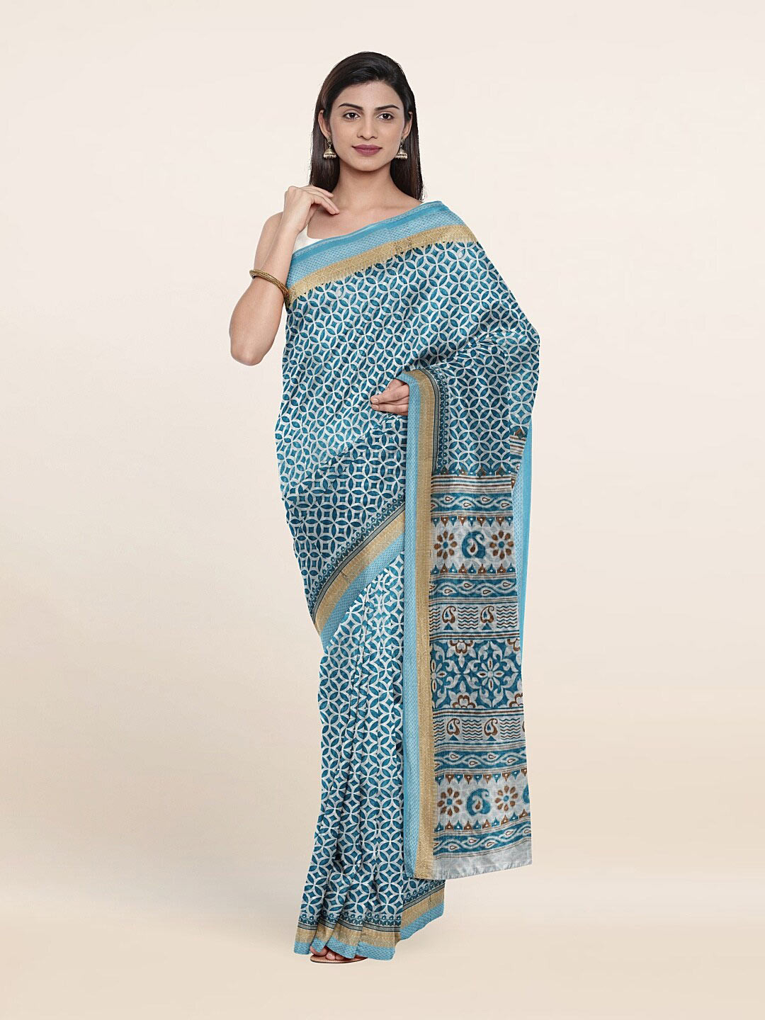 

Pothys Blue & Brown Floral Saree