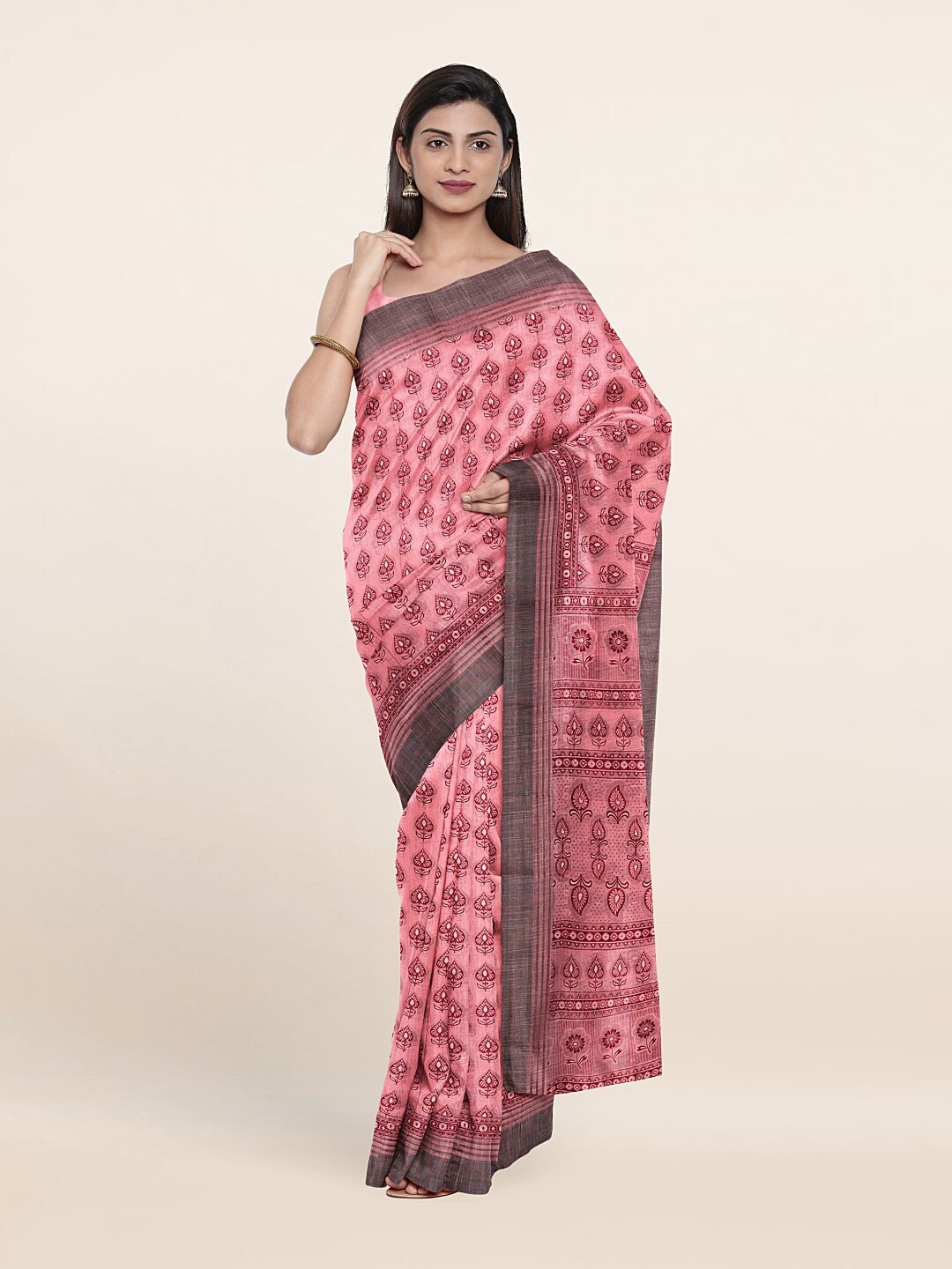 

Pothys Pink & Grey Ethnic Motifs Saree