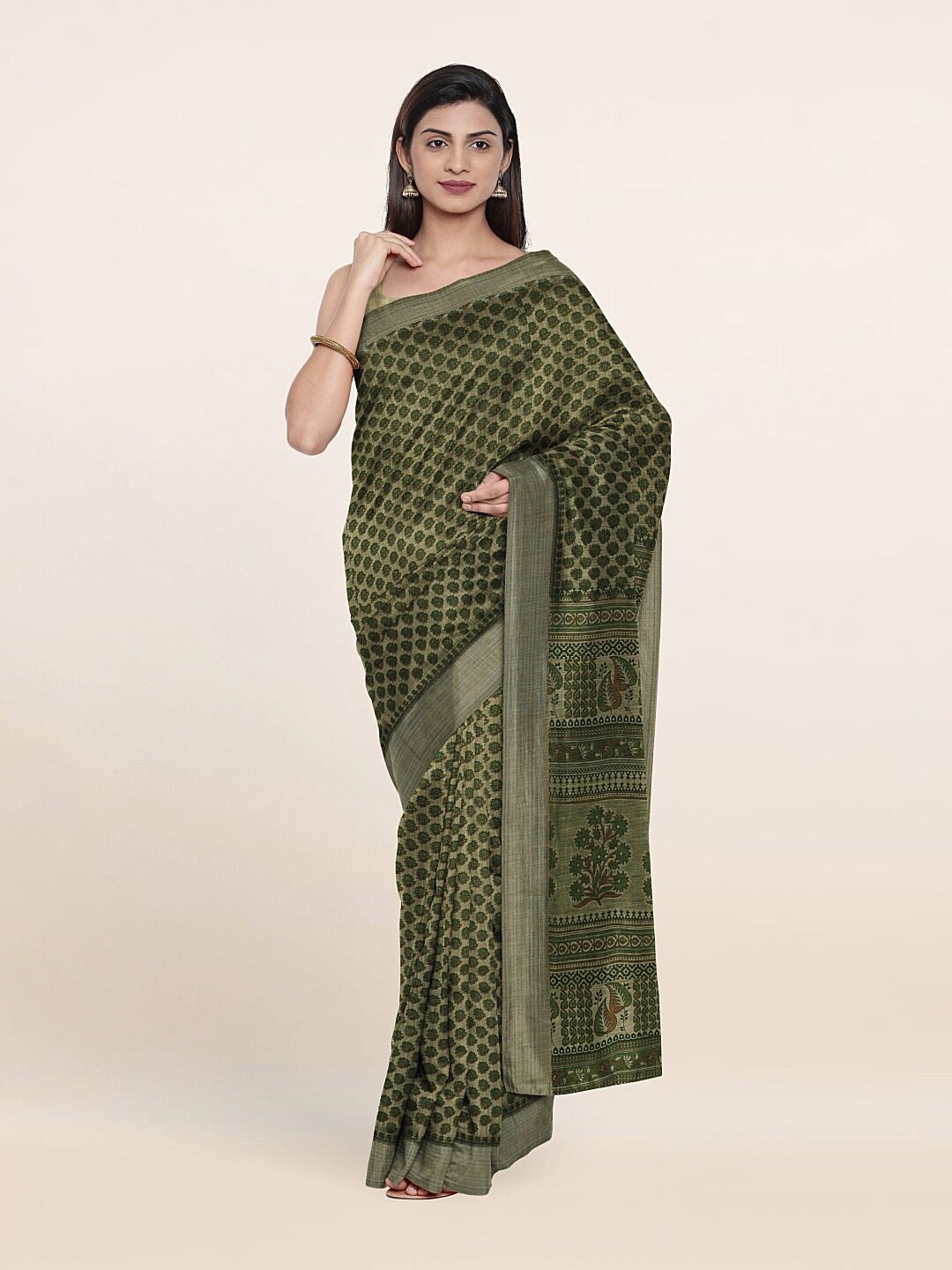 

Pothys Green & Brown Floral Saree
