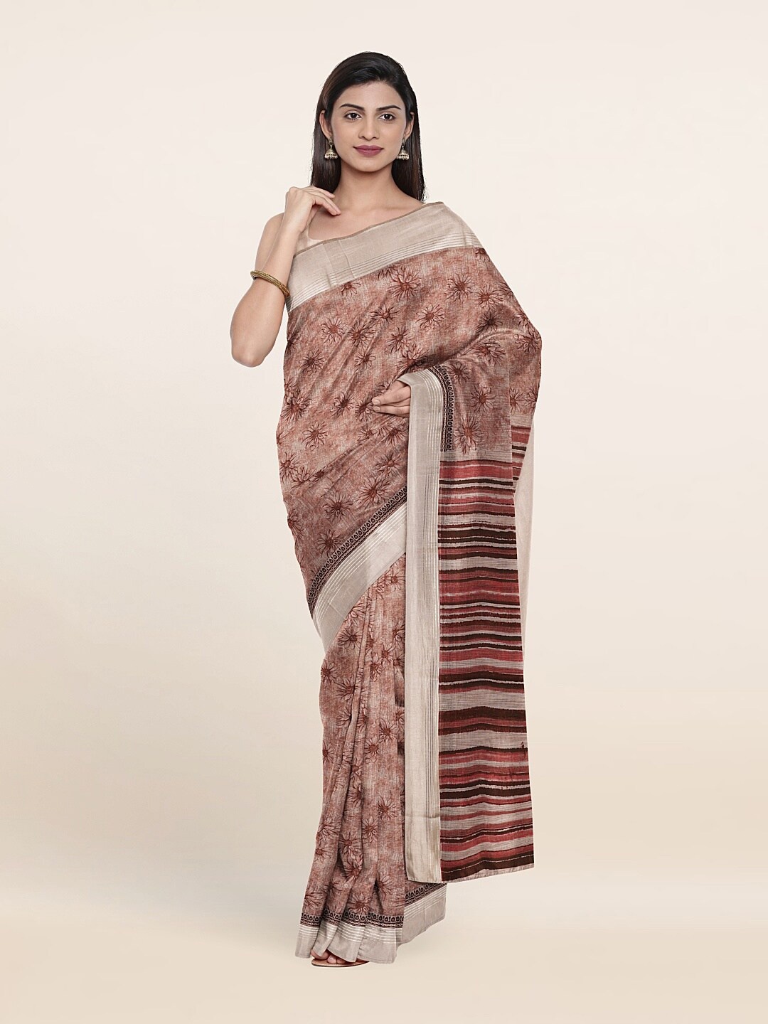 

Pothys Mauve & Brown Floral Saree