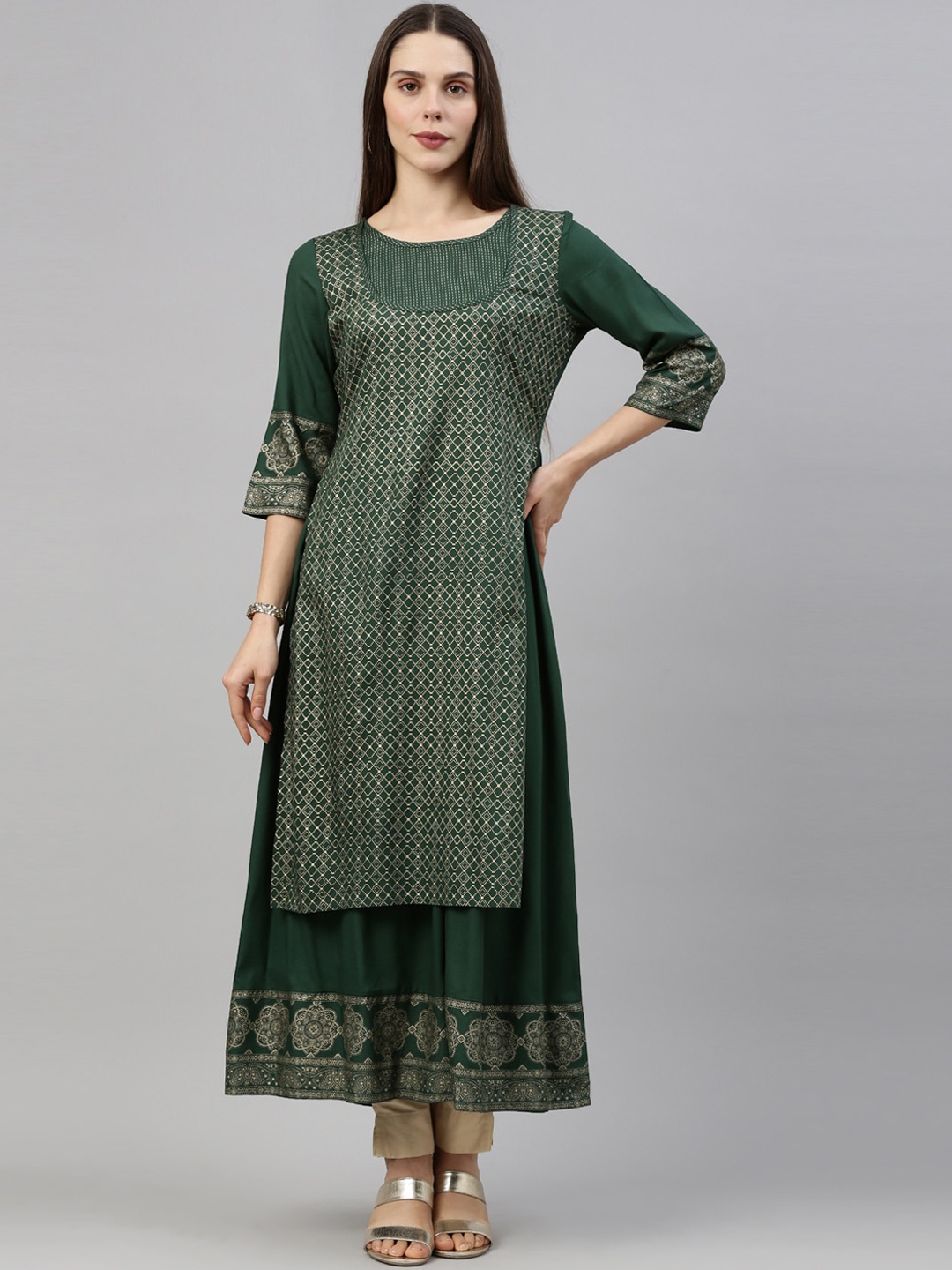 

Marcia Women Green Geometric Printed Kurta