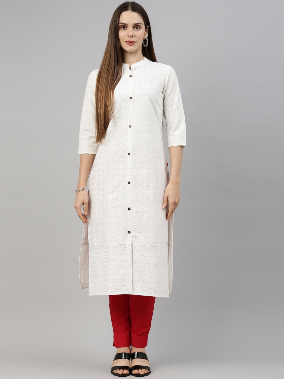 

Marcia Women White Geometric Kurta