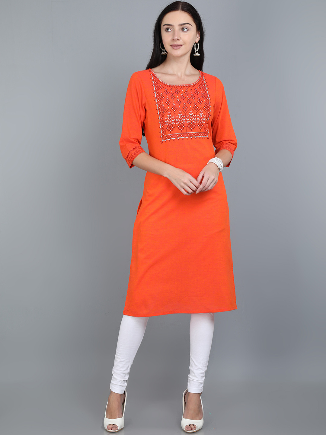 

Marcia Women Orange Ethnic Motifs Yoke Design Kurta