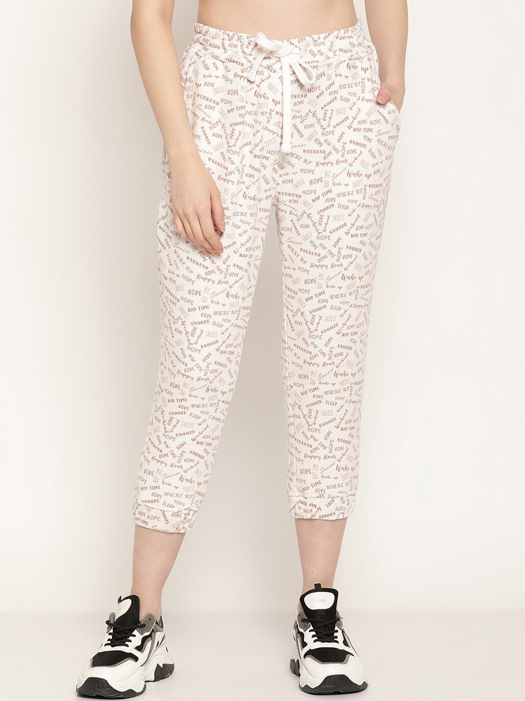 

Rute Women Beige & White Printed Cotton Joggers