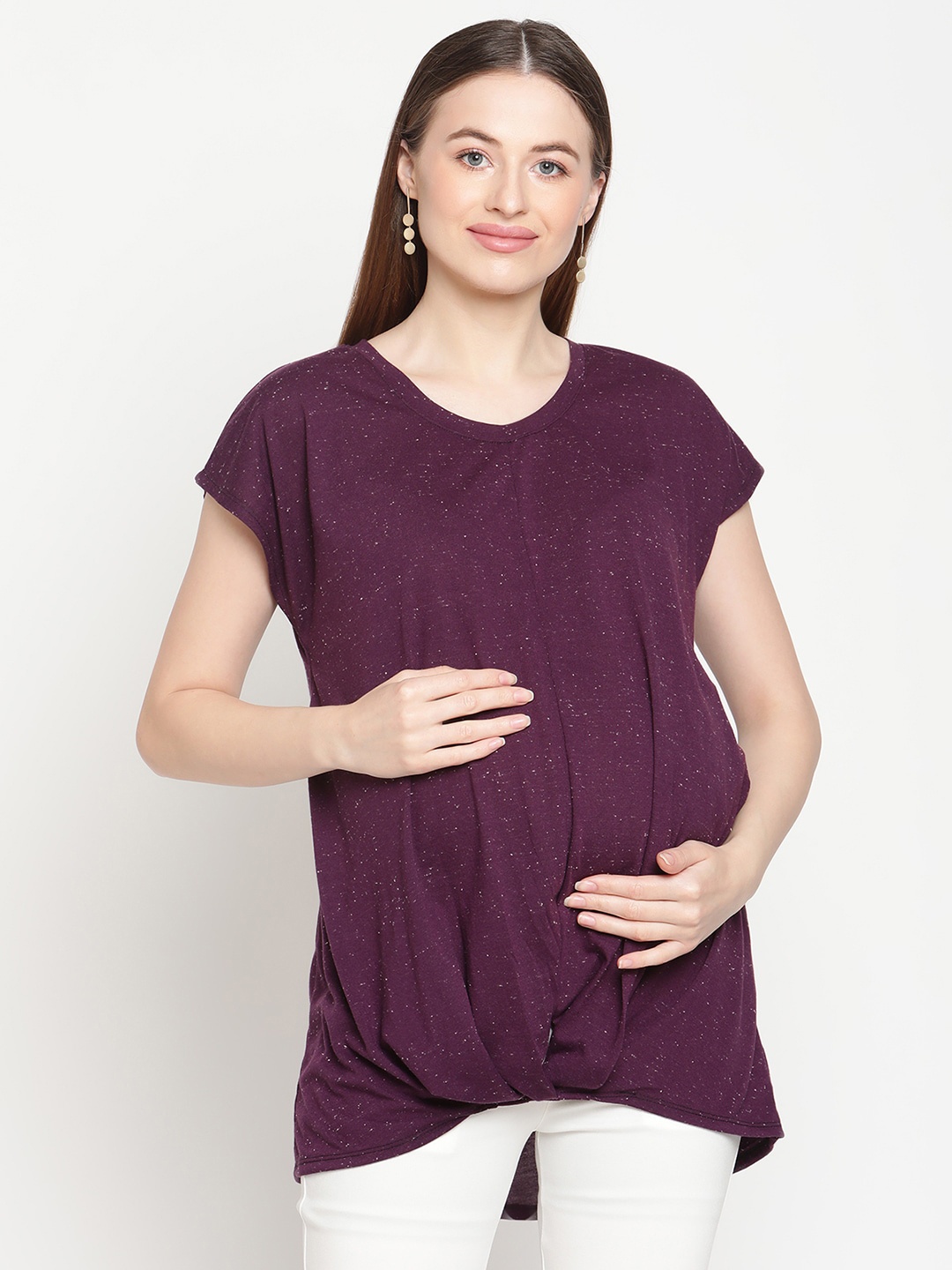 

Rute Purple Print Maternity Pure Cotton Longline Top