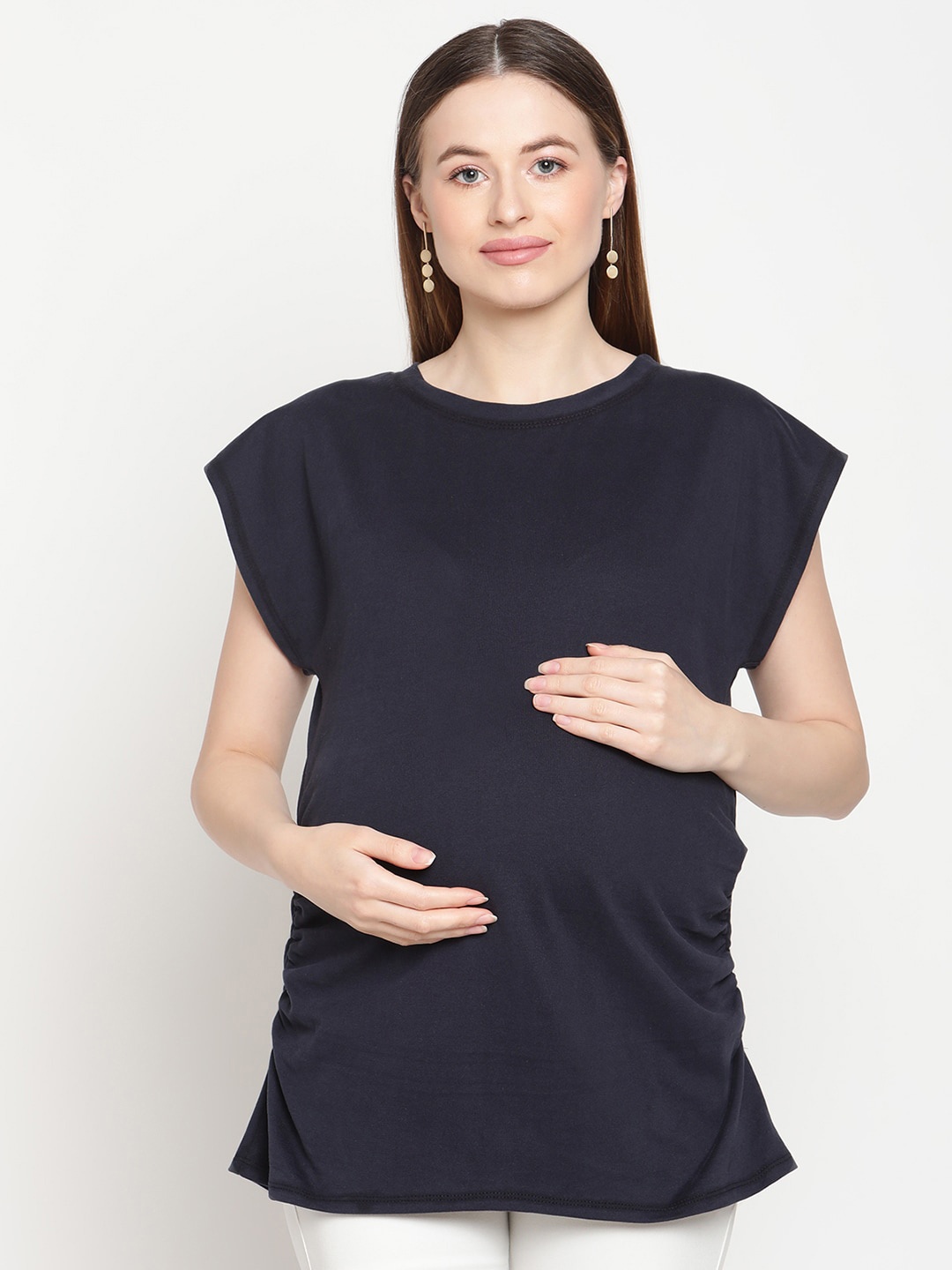 

Rute Navy Blue Solid Maternity Top