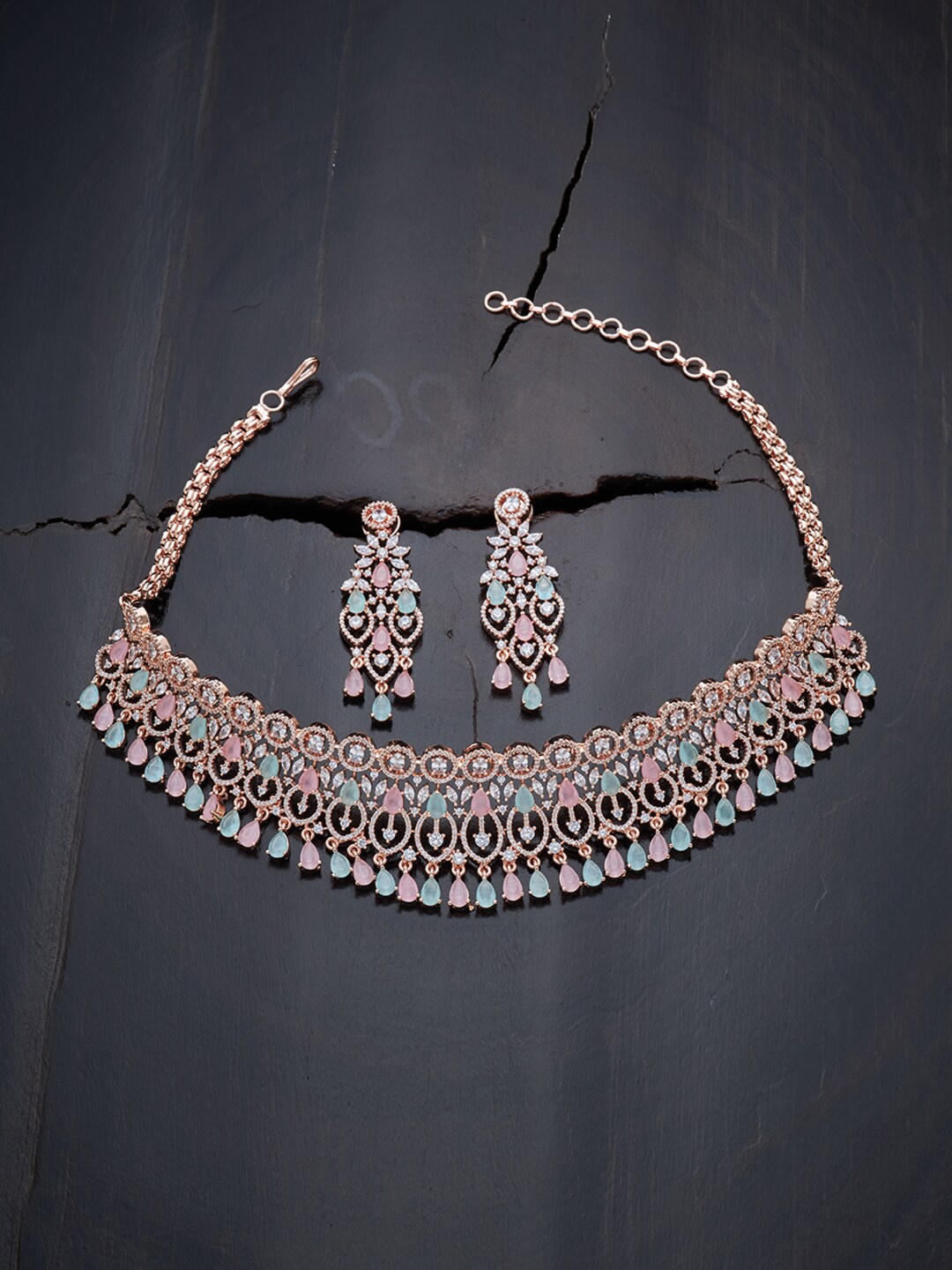 

Kushal's Fashion Jewellery Pink & Sea Green Rose Gold-Plated Jewellery Set