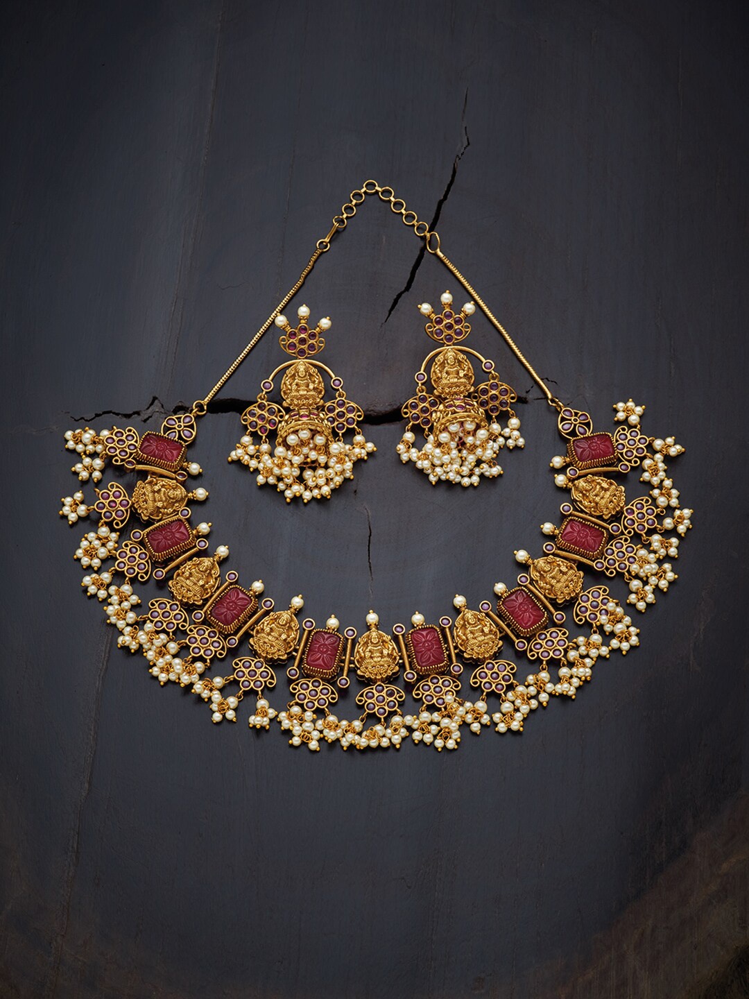 

Kushal's Fashion Jewellery Gold-Toned & Red Jewellery Set