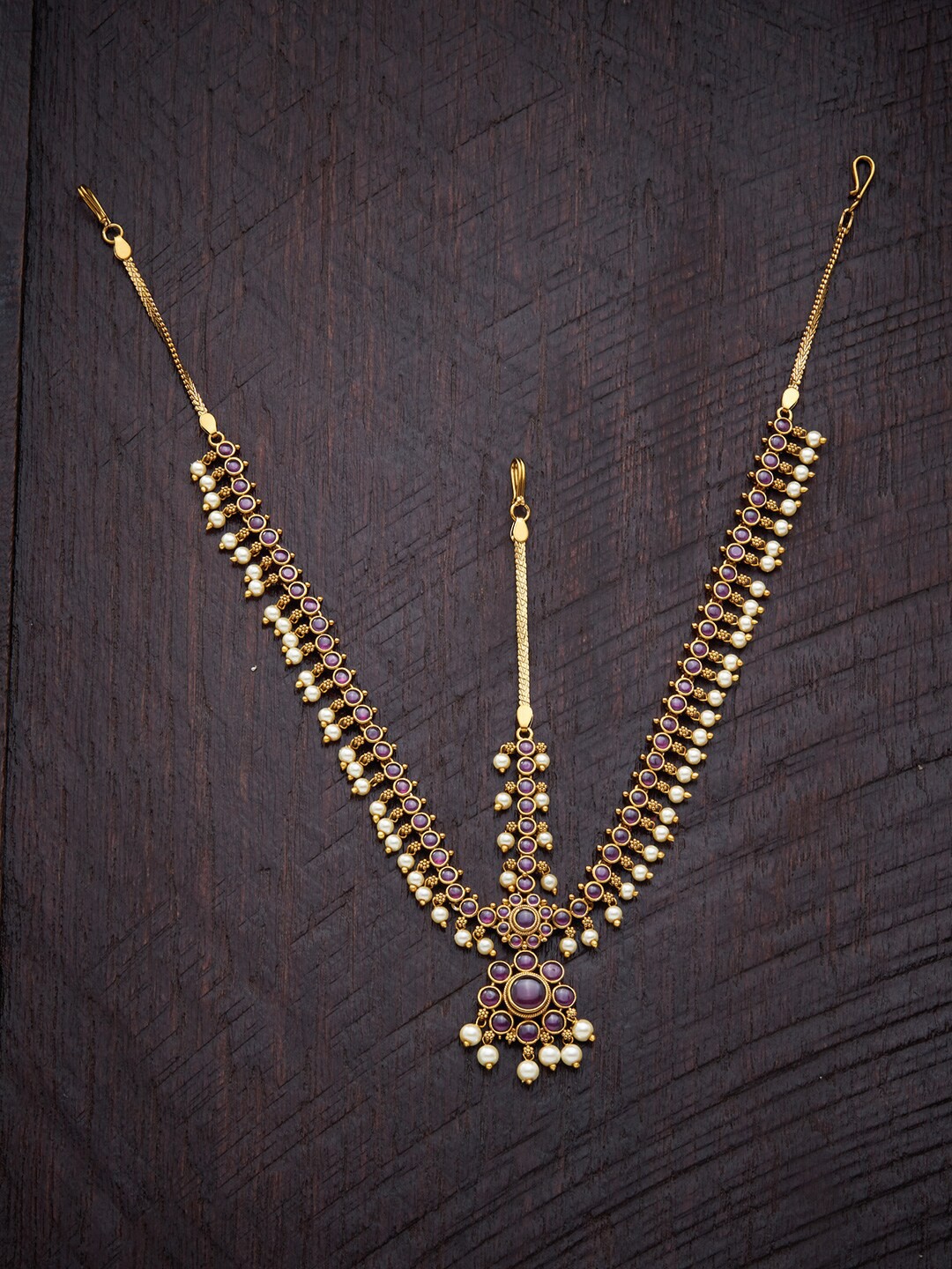 

Kushal's Fashion Jewellery Red Studded & Beaded Matha Patti