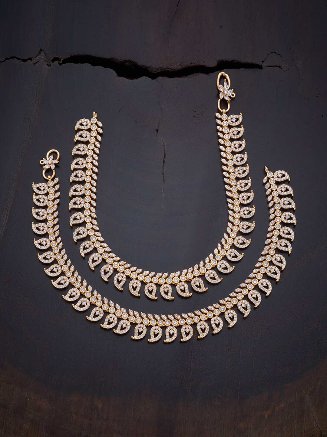 

Kushal's Fashion Jewellery Set Of 2 Gold-Plated White CZ-Studded Anklets