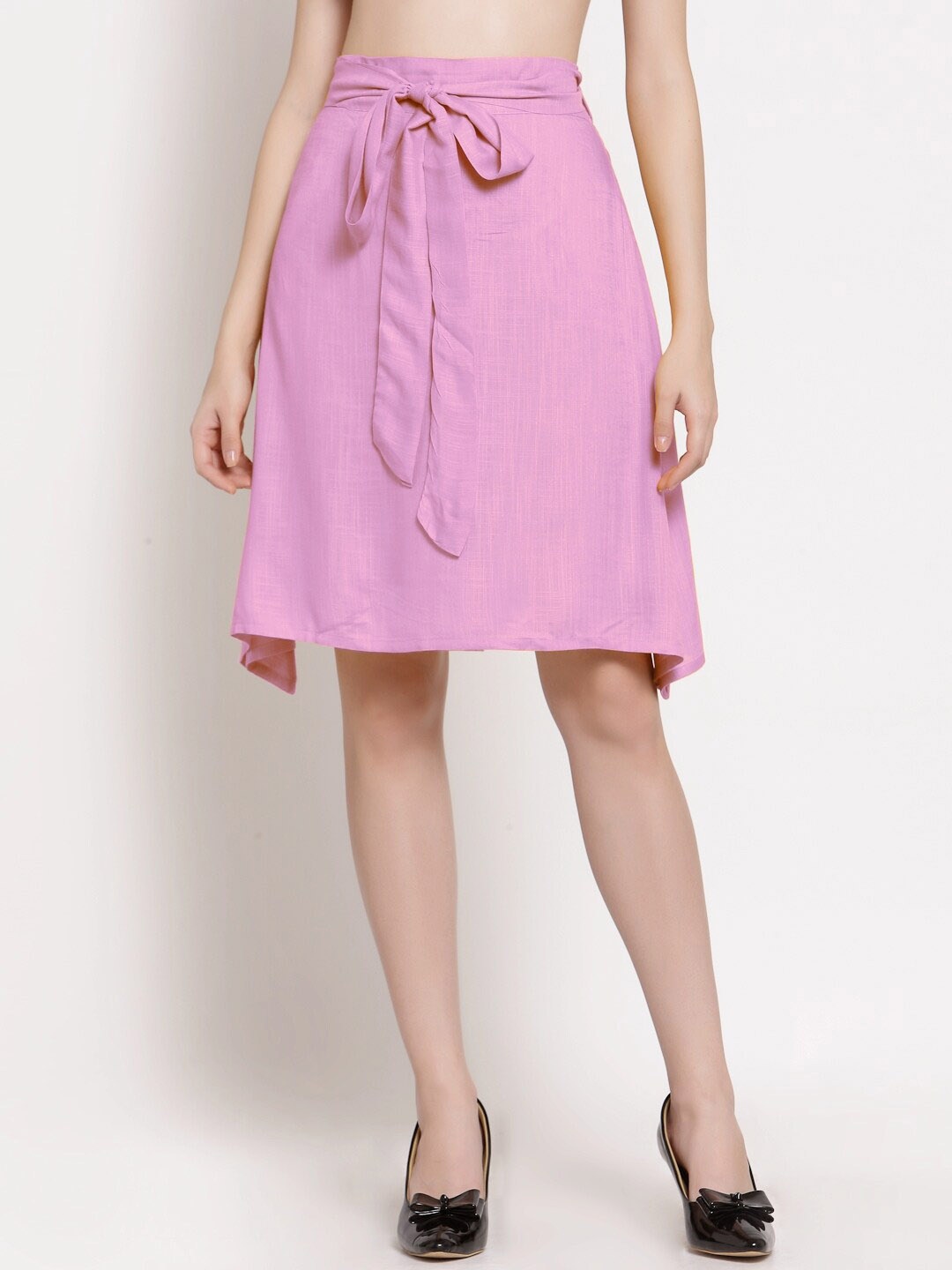 

PATRORNA Women Plus Size Pink Solid A-Line Knee-Length Skirt