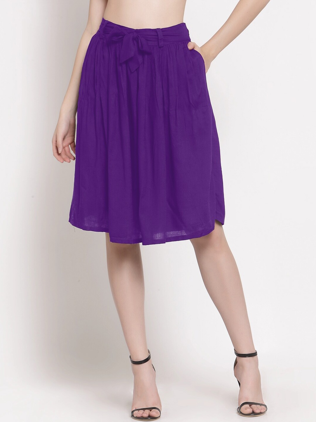 

PATRORNA Women Plus Size Purple Solid A-Line Pleated Skirt