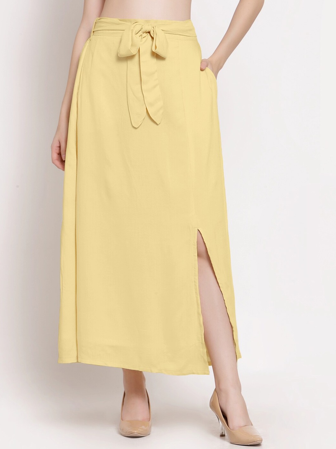 

PATRORNA Women Plus Size Gold-Coloured Solid Maxi Skirt