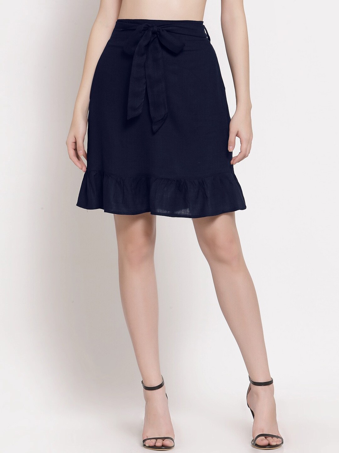 

PATRORNA Women Plus Size Blue Solid Straight Knee-Length Skirt
