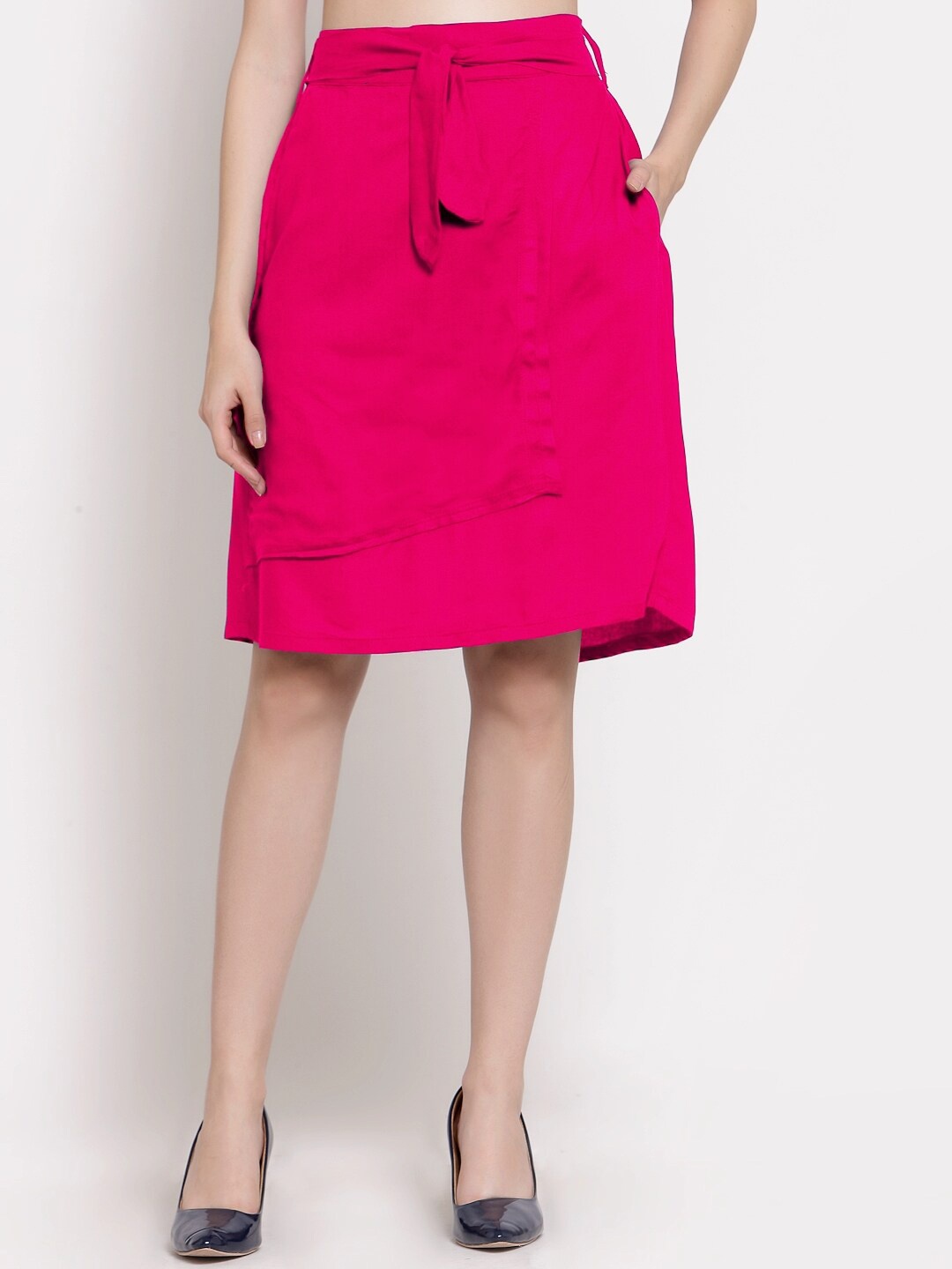 PATRORNA Women Plus Size Fuchsia Solid Skirt