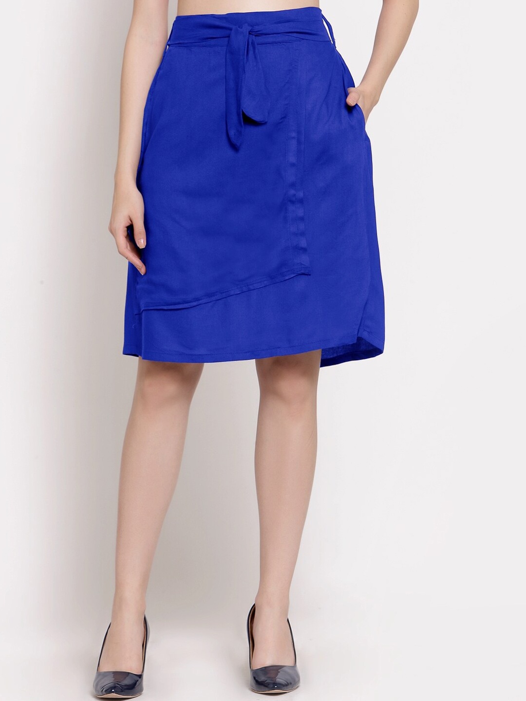 

PATRORNA Women Plus Size Navy Blue Solid Knee Length Skirt
