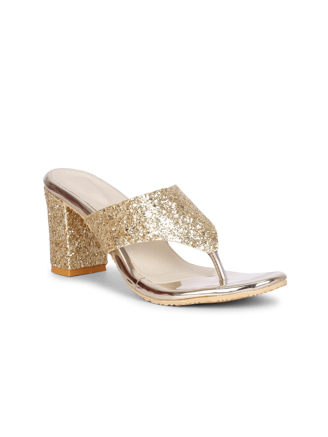 

Misto Gold-Toned Embellished PU Block Sandals