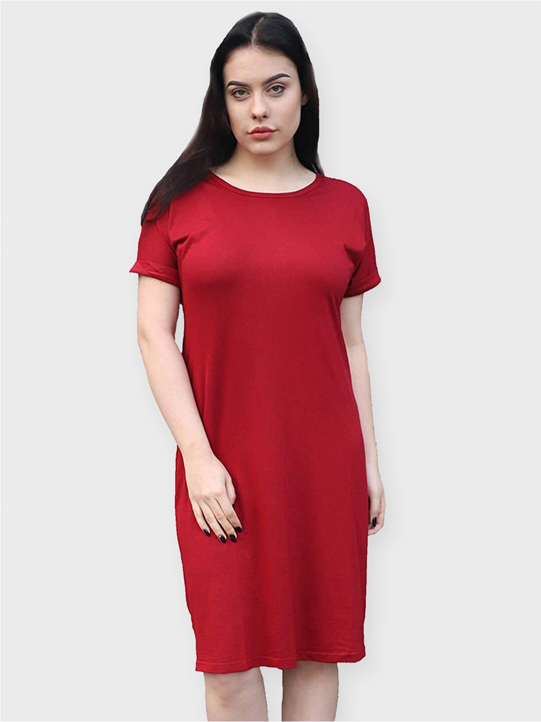 

LastInch Maroon Solid T-shirt Dress