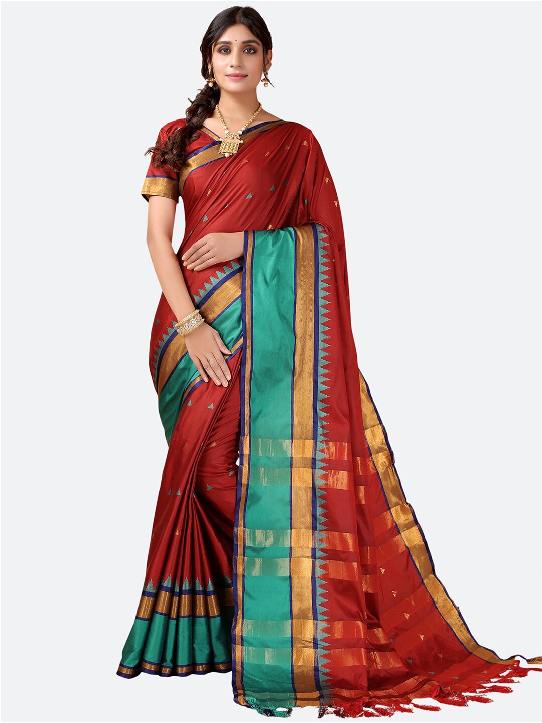 

KALINI Maroon & Green Woven Design Saree