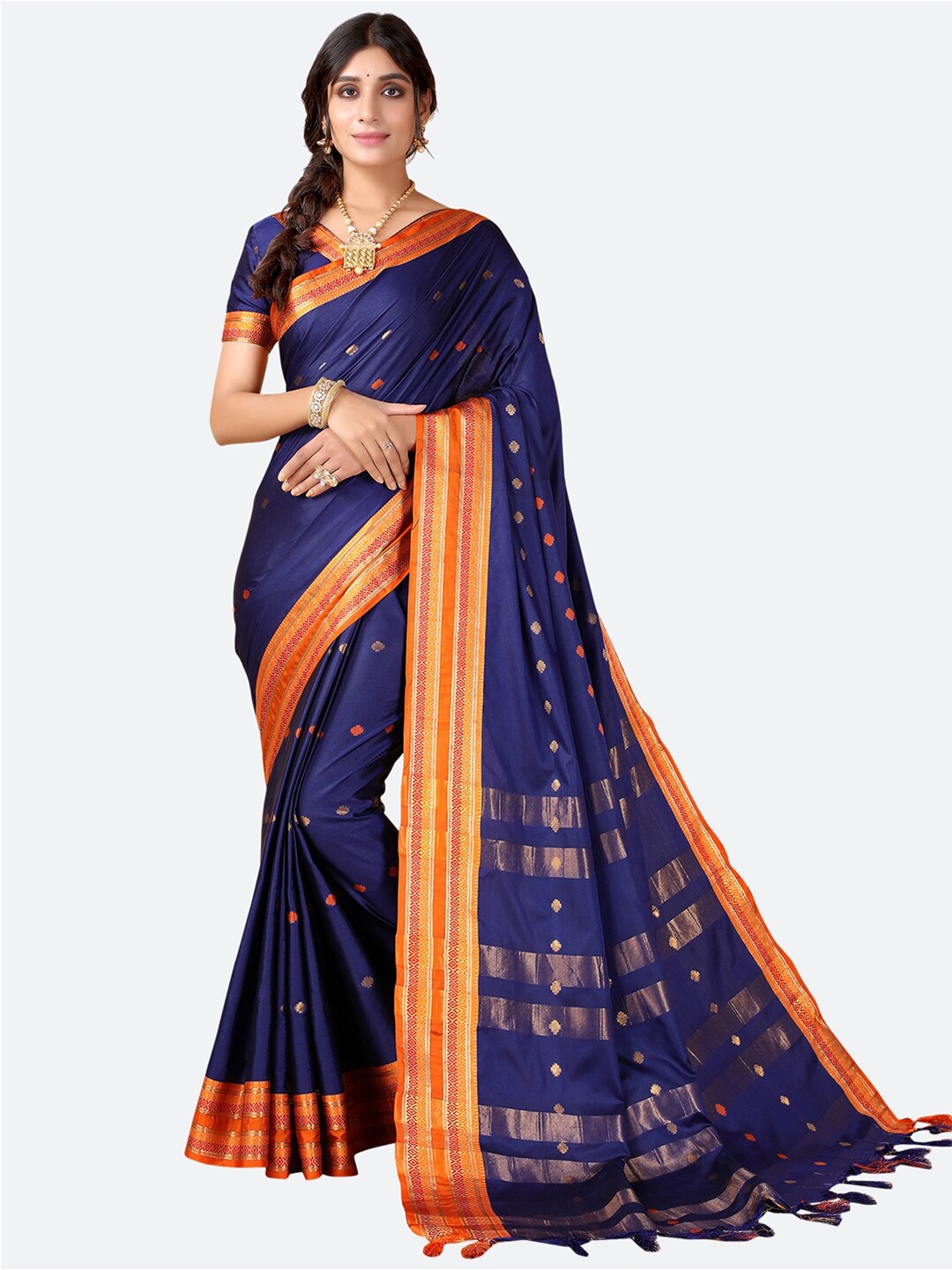 

KALINI Navy Blue Woven Design Narayan Peth Saree