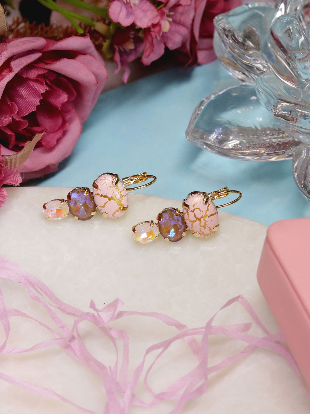 

Ishhaara Pink & Blue Crystal Drop Earrings