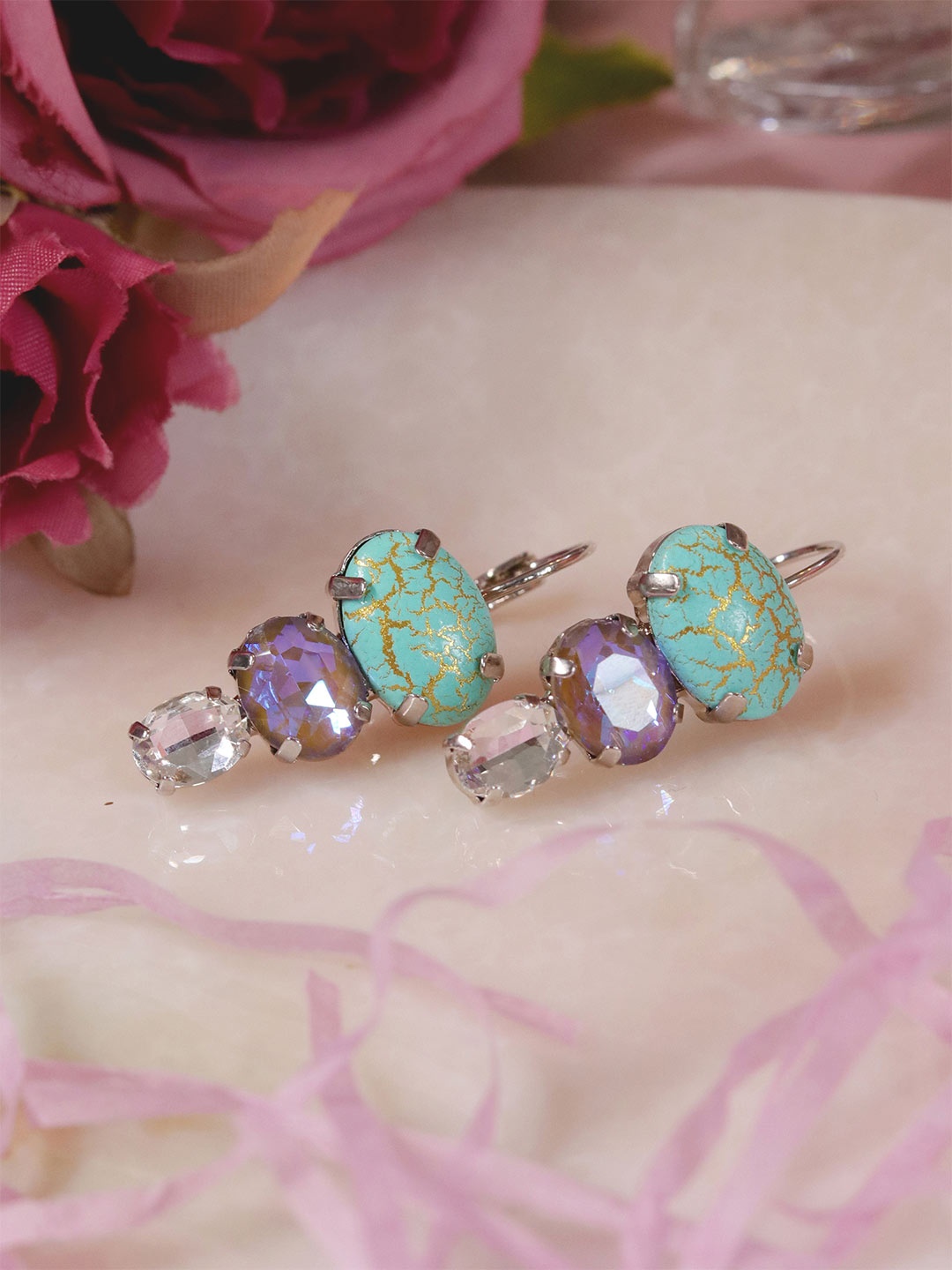 

Ishhaara Green & Blue Crystal Drop Earrings