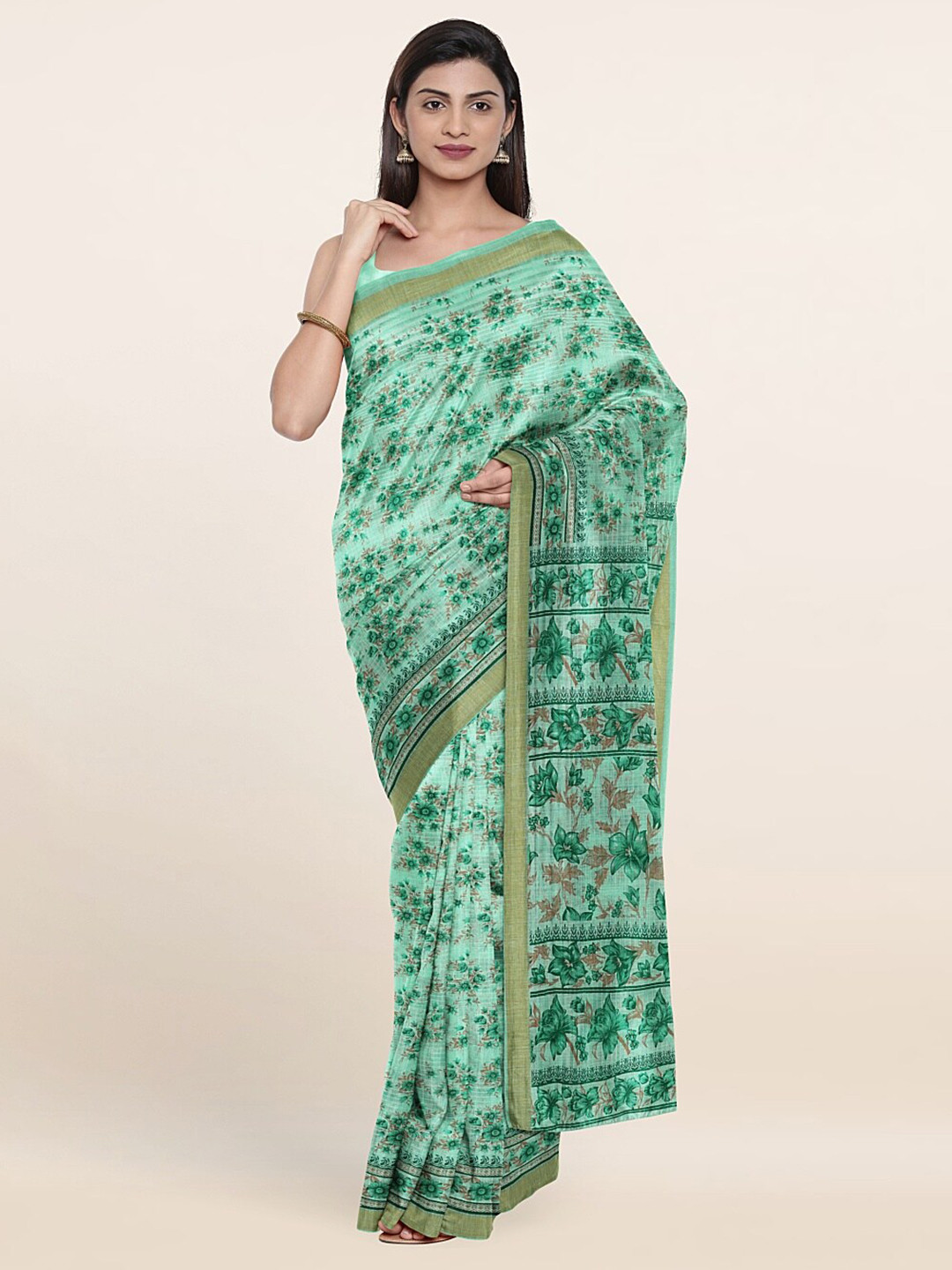 

Pothys Green & Brown Floral Saree