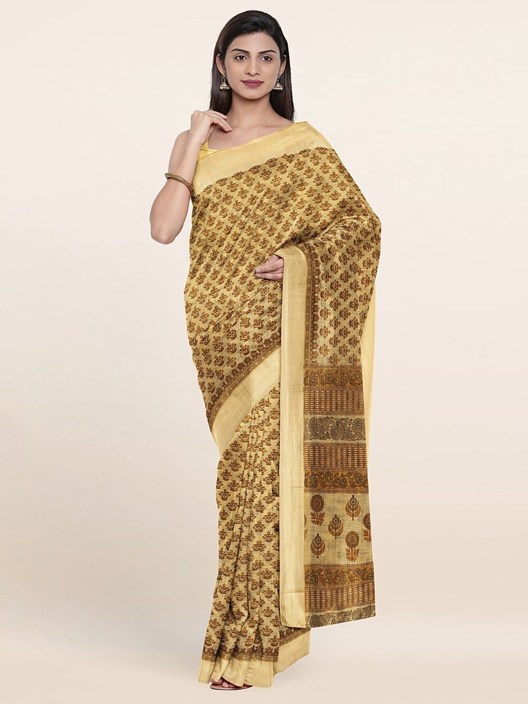 

Pothys Yellow & Brown Floral Saree