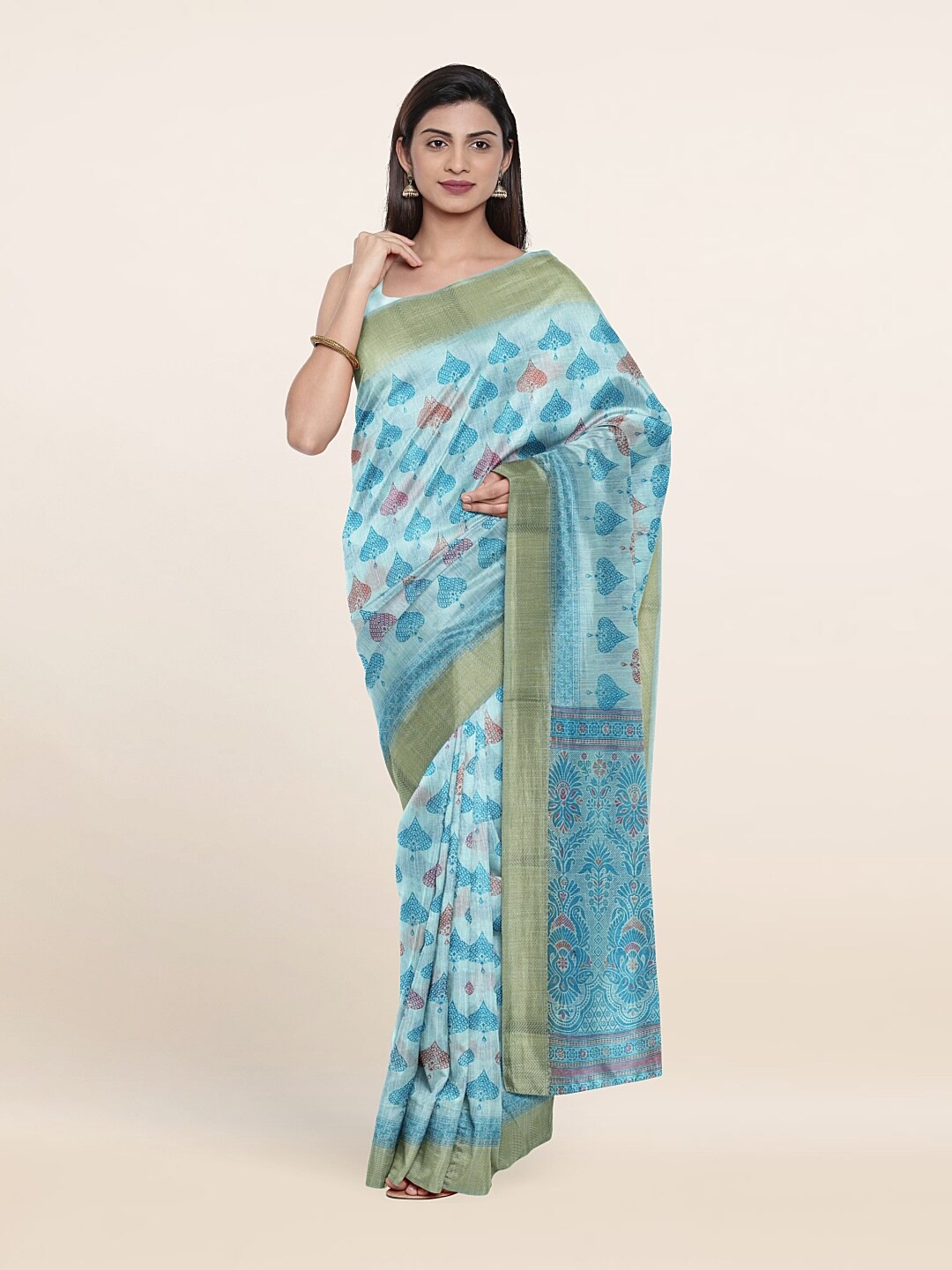 

Pothys Blue & Gold-Toned Ethnic Motifs Zari Saree