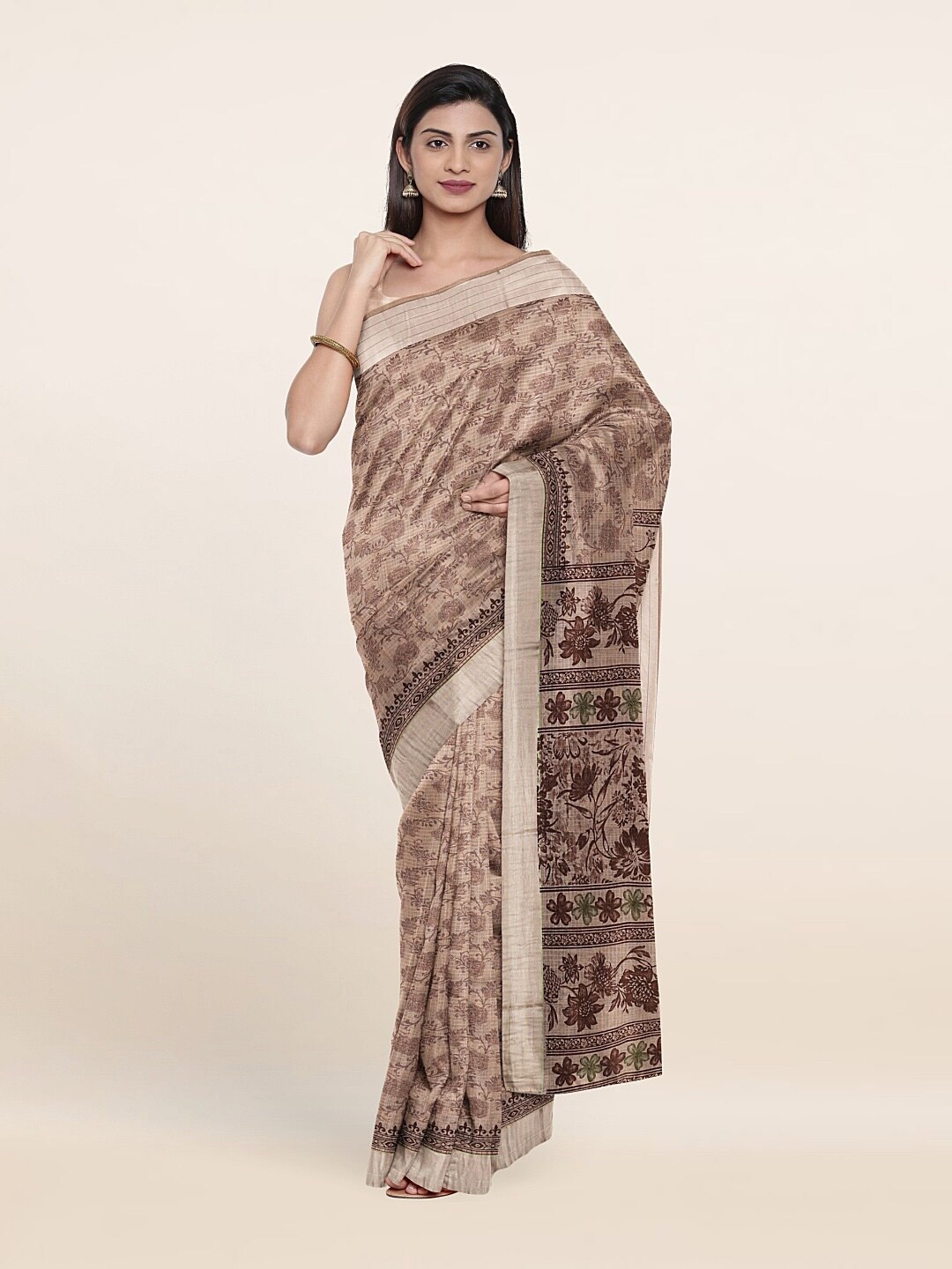 

Pothys Beige & Brown Floral Saree