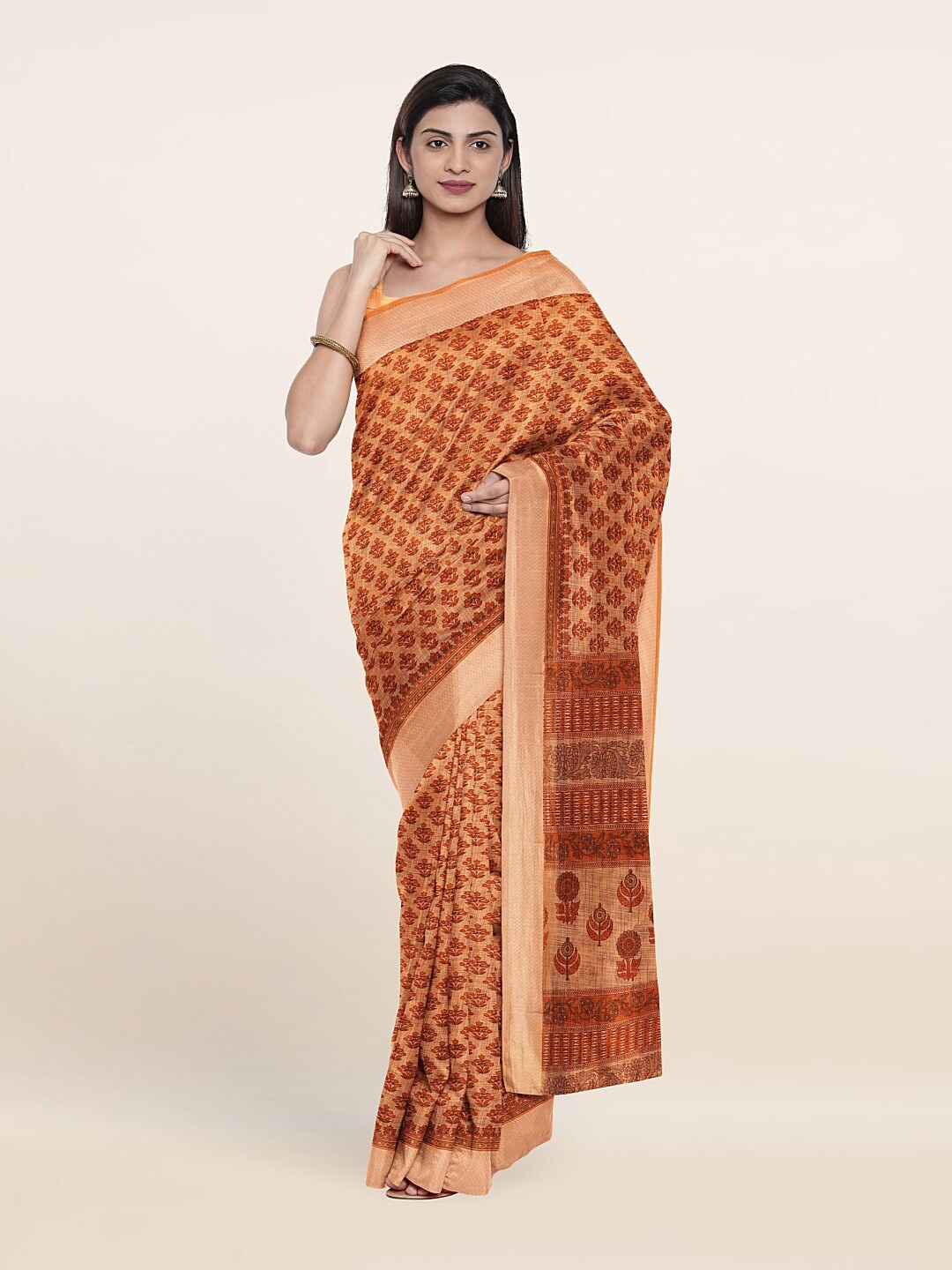 

Pothys Peach-Coloured & Red Floral Saree