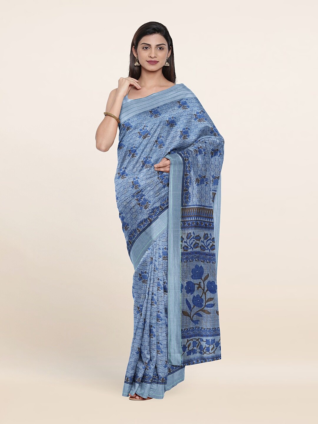 

Pothys Blue & Brown Floral Saree