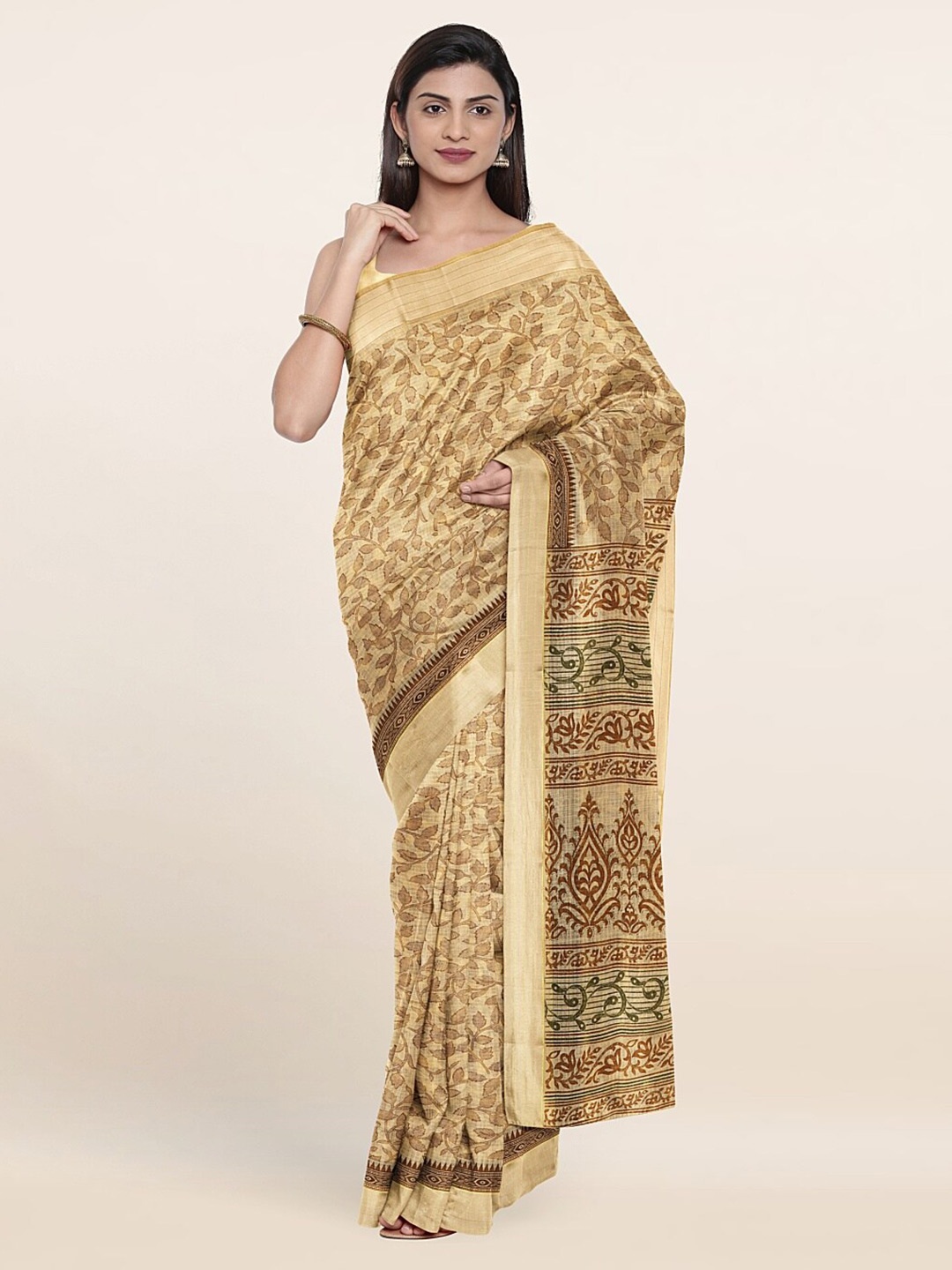 

Pothys Yellow & Brown Floral Saree