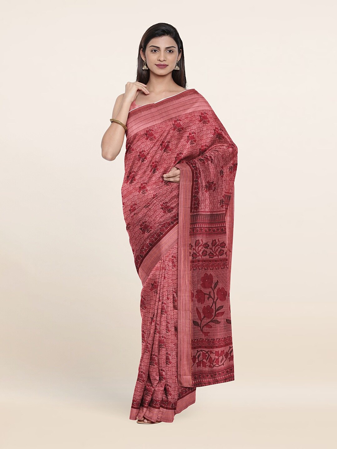 

Pothys Pink Floral Zari Saree