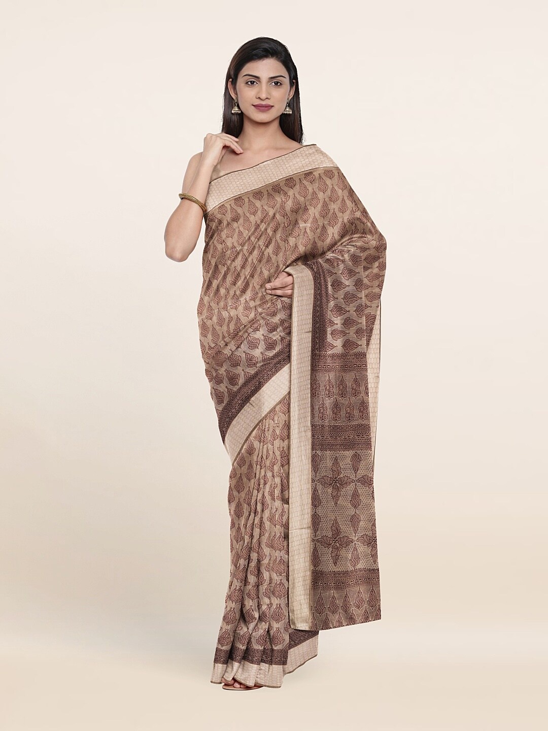

Pothys Tan Floral Print Saree