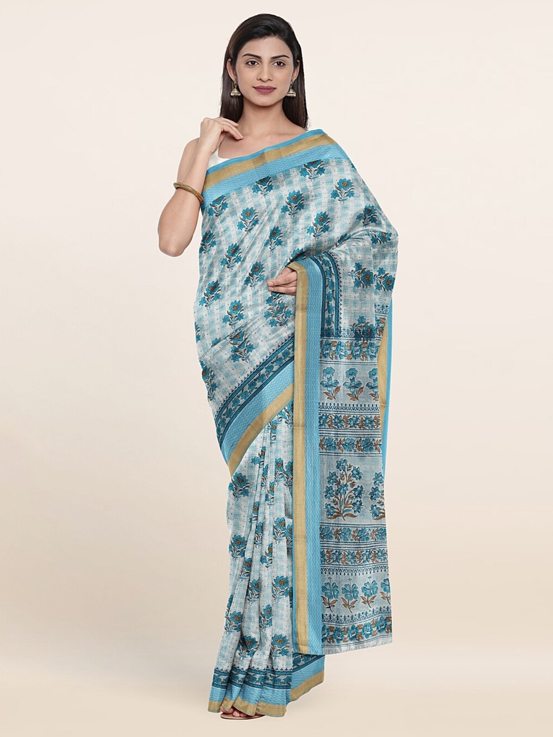 

Pothys Blue Abstract Print Saree