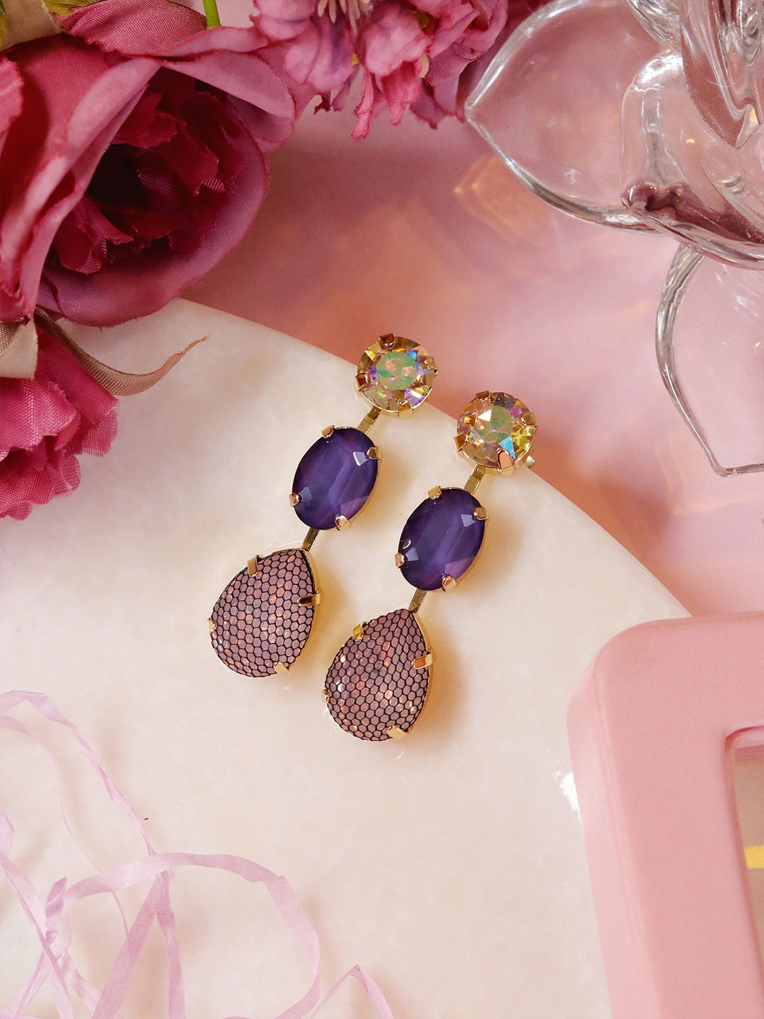 

Ishhaara Purple 3-Tiered Drop Earrings