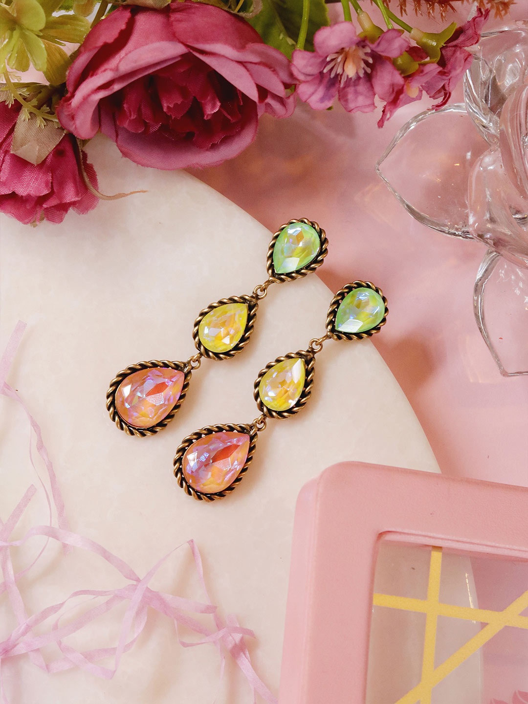 

Ishhaara Multicoloured Teardrop Shaped Drop Earrings, Multi