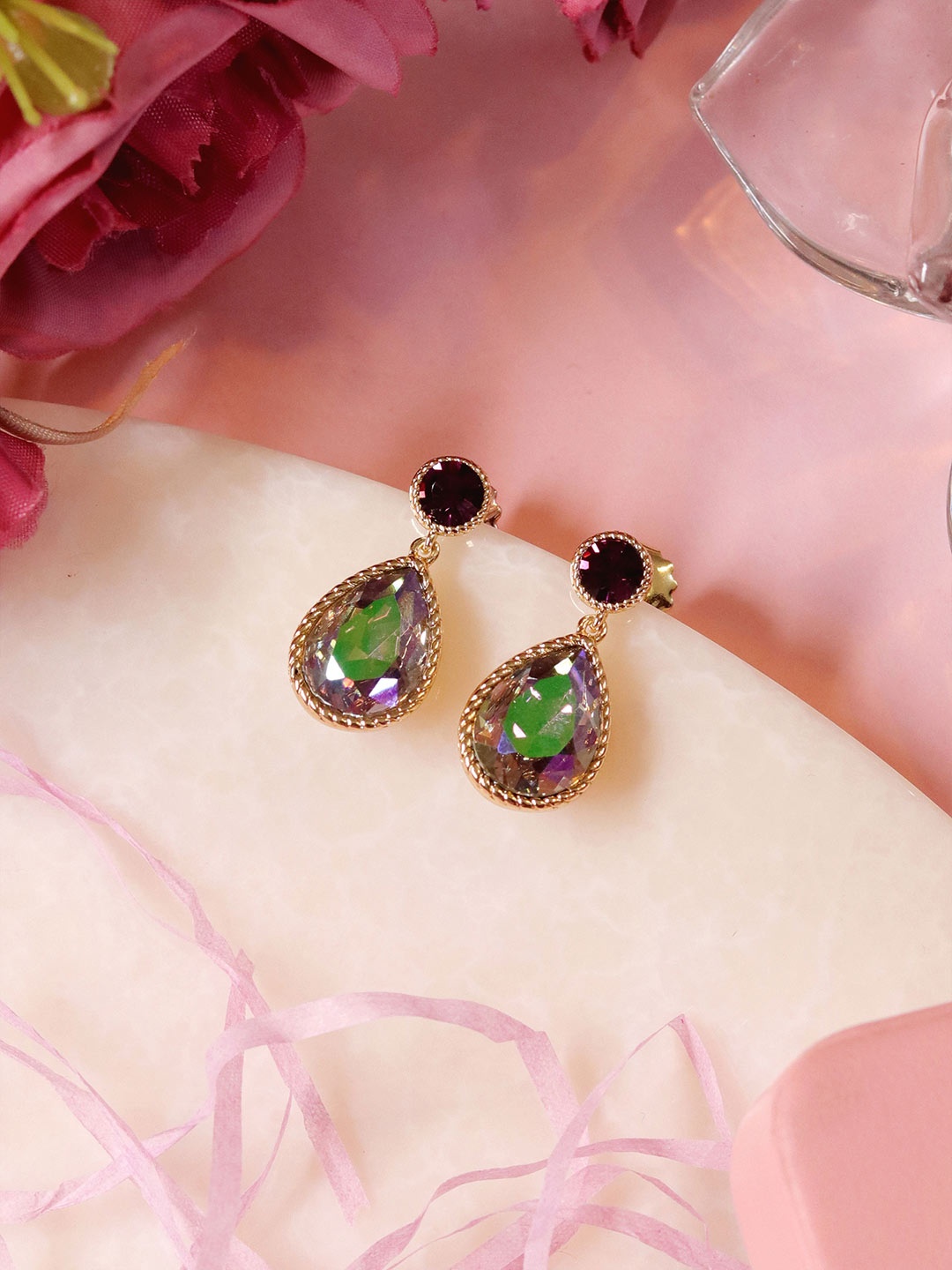 

Ishhaara Purple Teardrop Shaped Drop Earrings