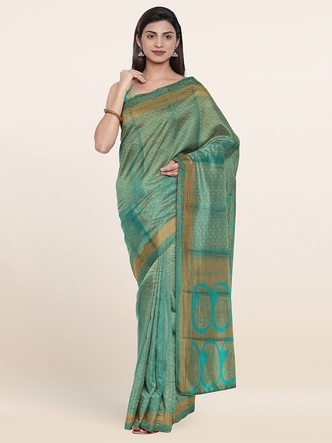 

Pothys Green & Gold-Toned Woven Design Zari Art Silk Saree