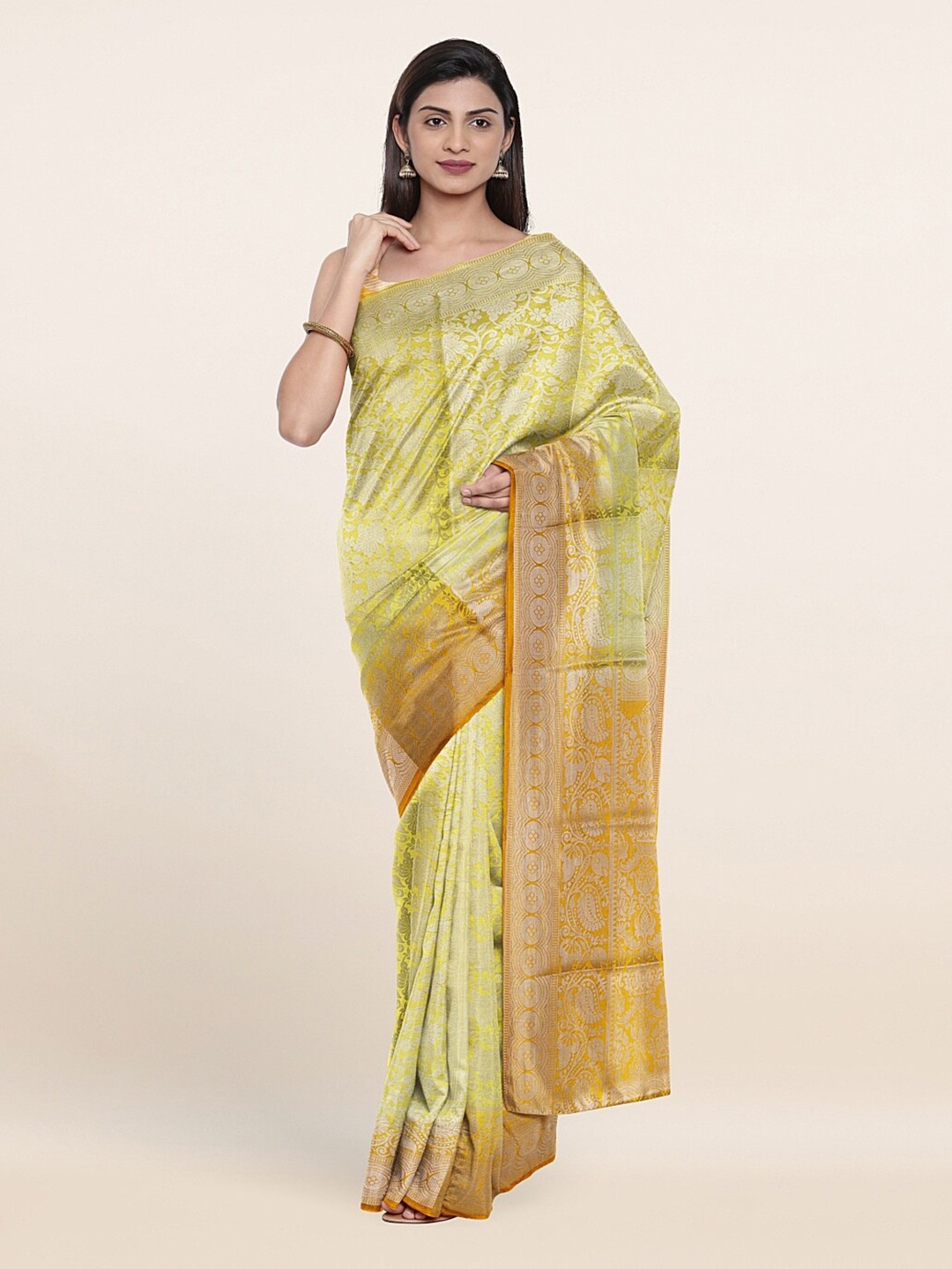 

Pothys Yellow & Orange Floral Zari Art Silk Saree