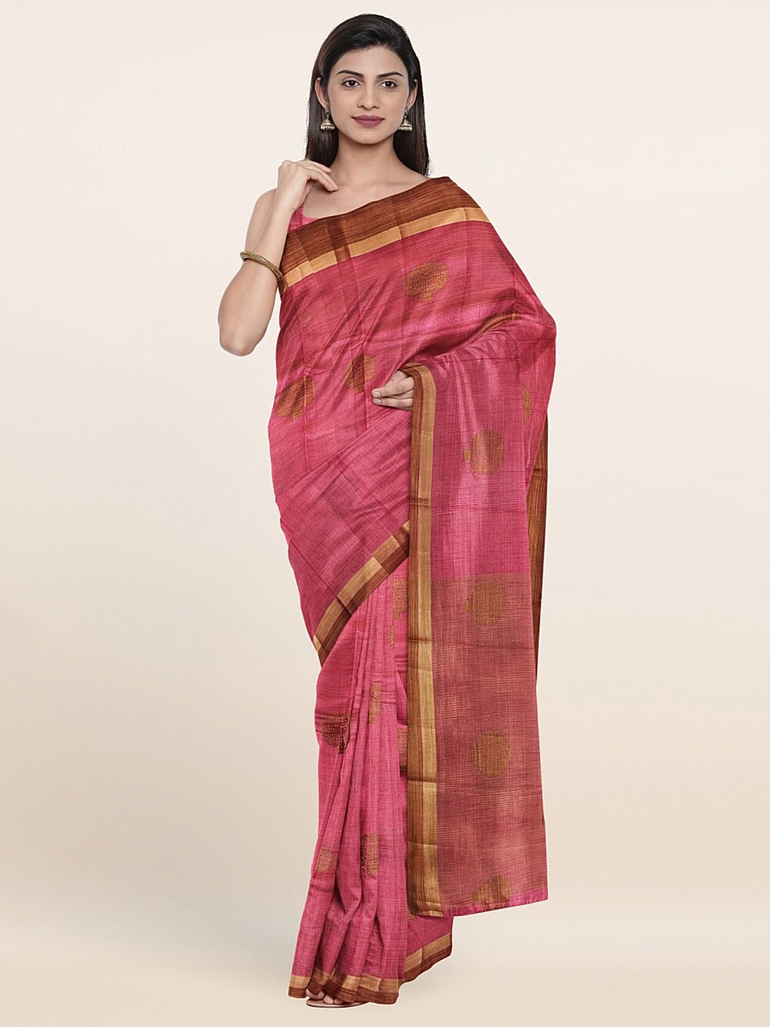 

Pothys Pink & Gold-Toned Embroidered Saree